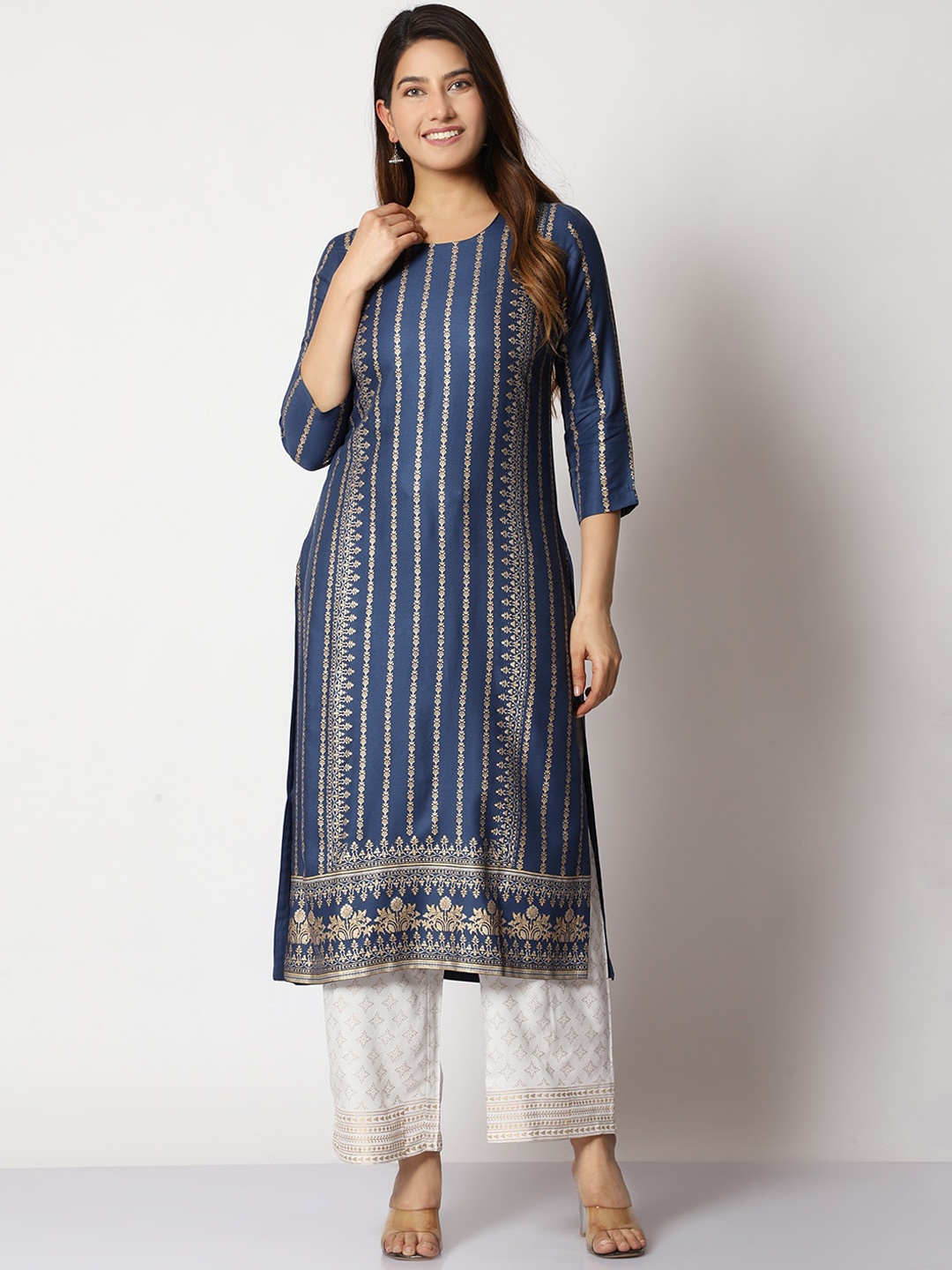 

SHEREEN Floral Printed Straight Kurta, Blue