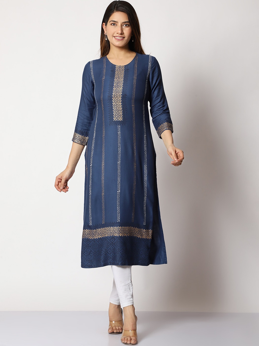 

SHEREEN Geometric Printed Straight Kurta, Blue