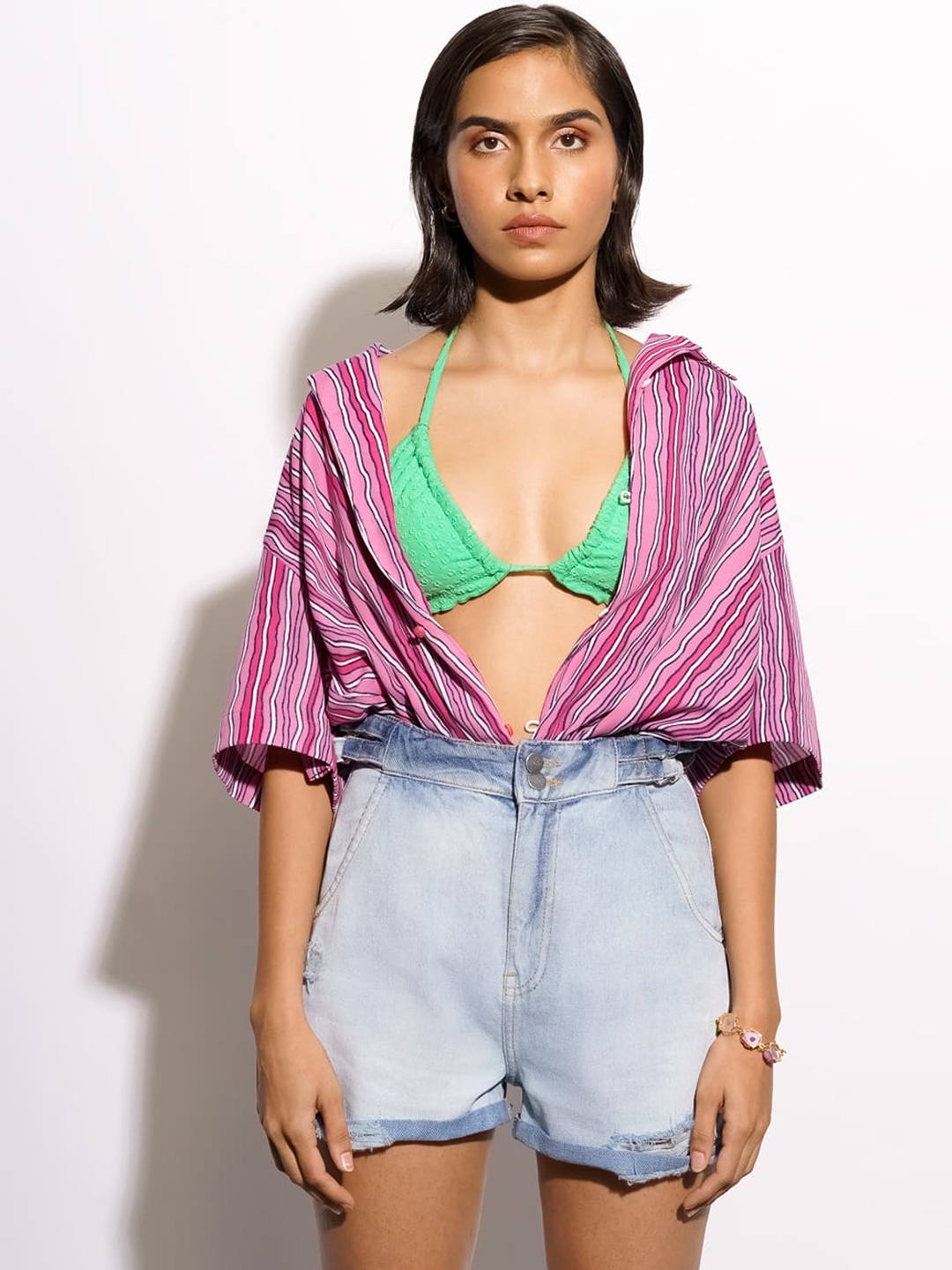 

FREAKINS Women Blue Skinny Fit Washed High-Rise Denim Shorts