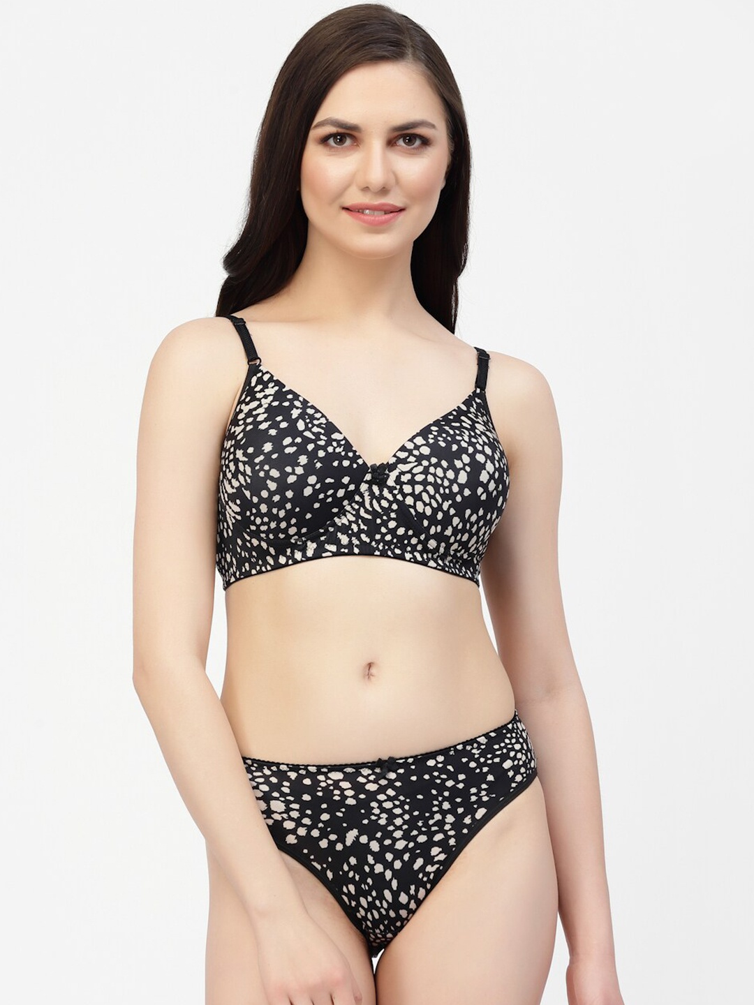 

CUKOO Printed Lingerie Set, Black