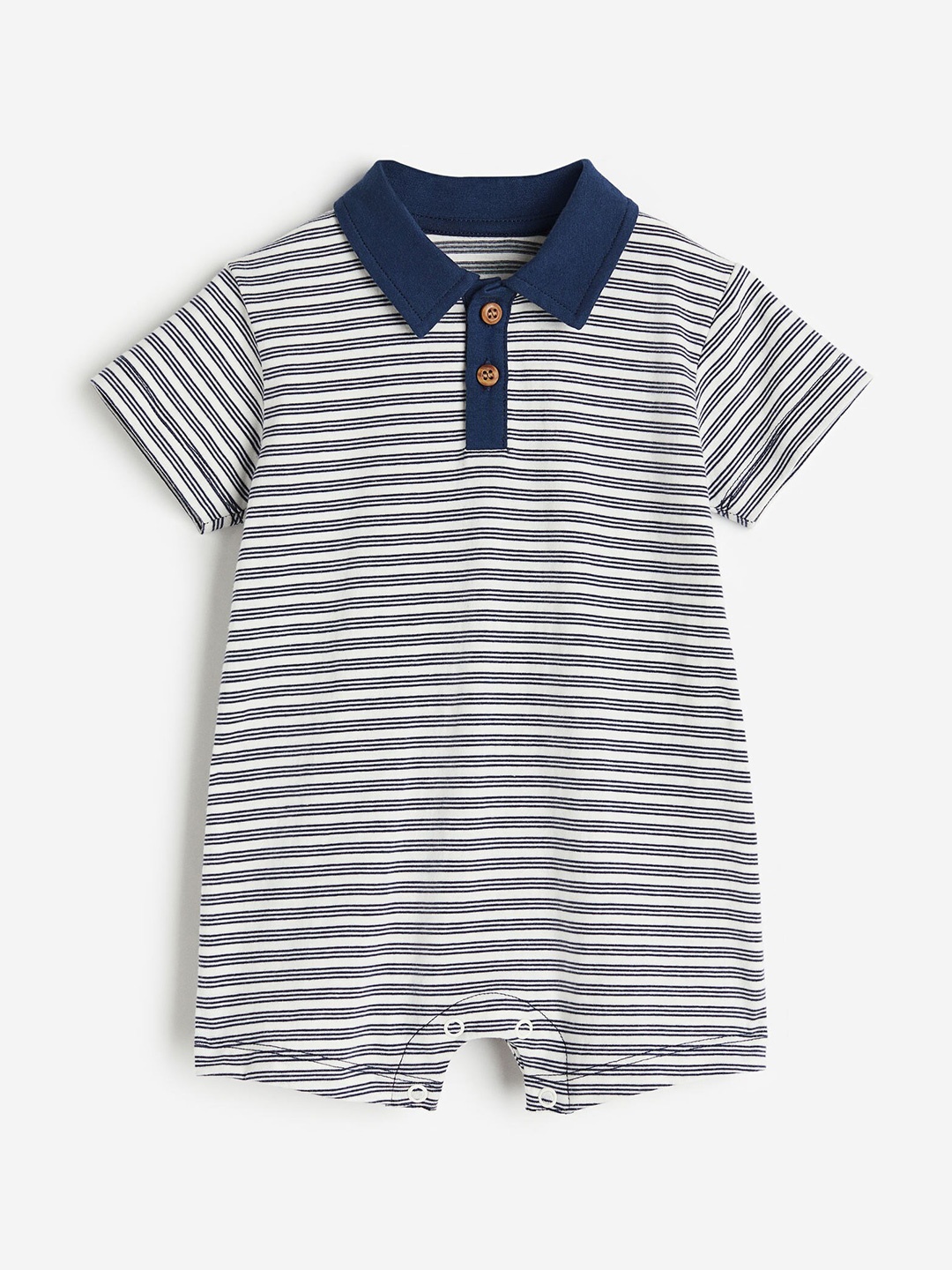 

H&M Boys Pure Cotton Collared Romper Suit, Blue