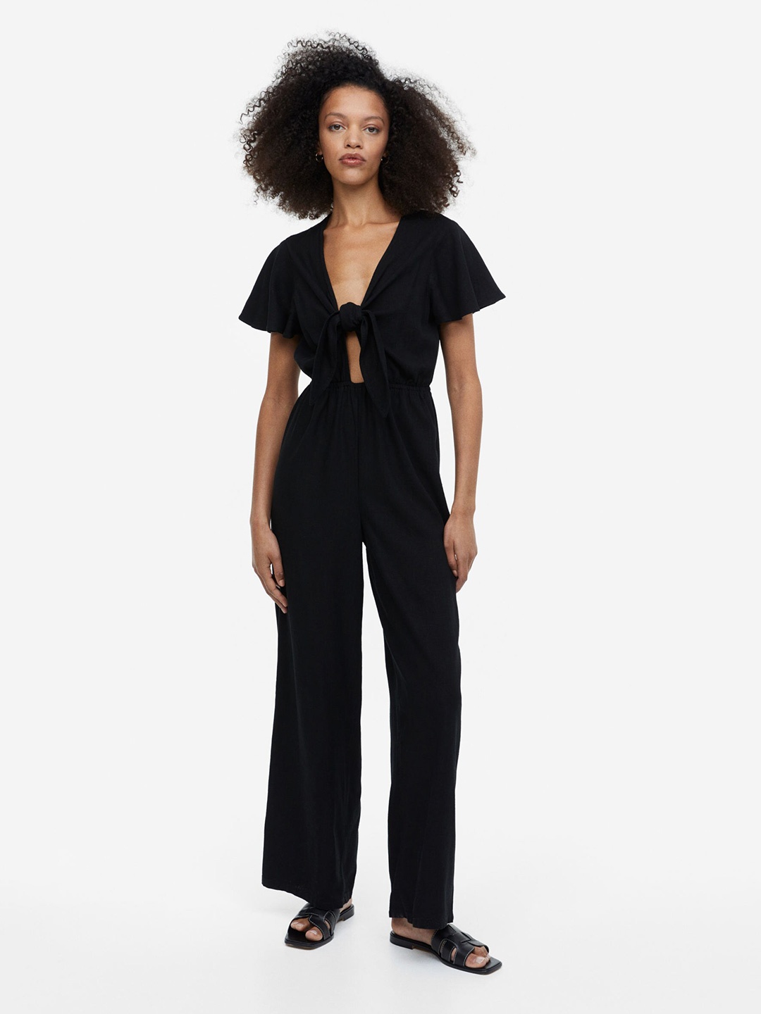 

H&M Linen-Blend Jumpsuit, Black