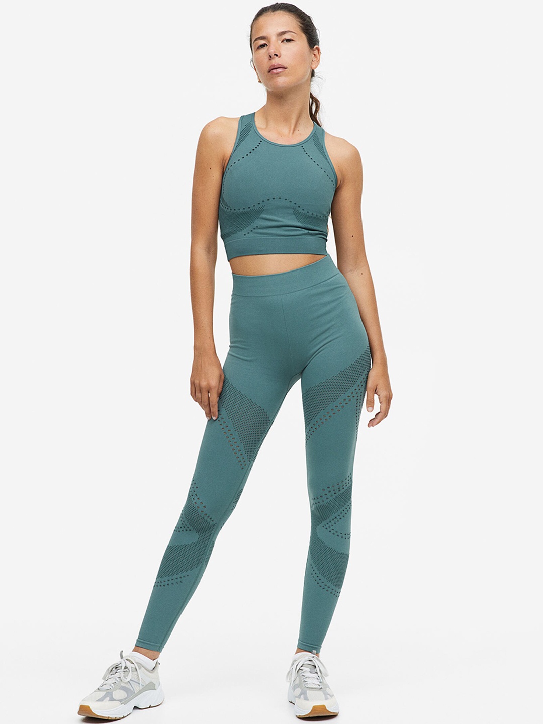 

H&M Women DryMove Seamless Shaping Sports Tights, Turquoise blue