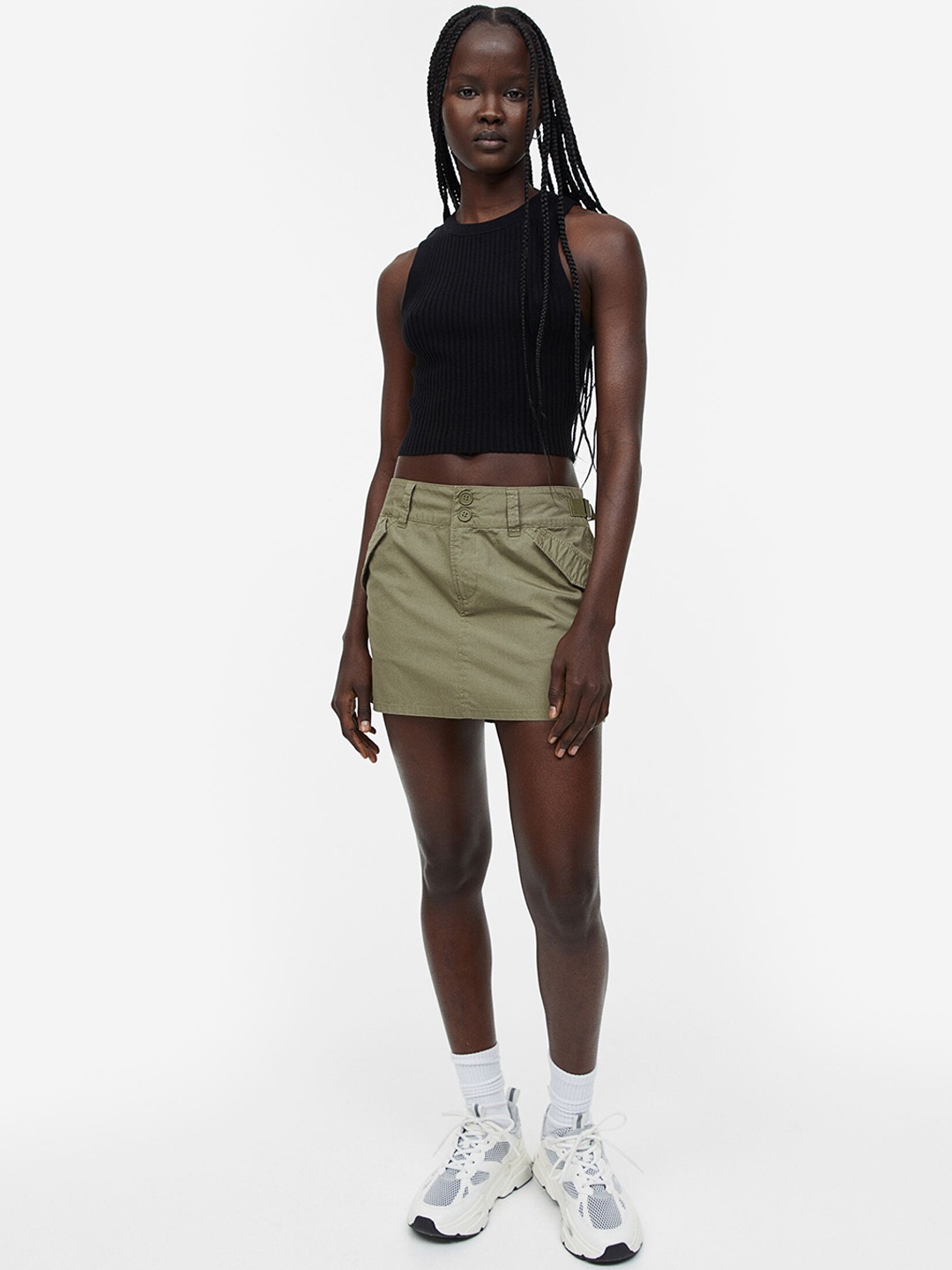 

H&M Low-Waisted Pure Cotton Utility Skirt, Green