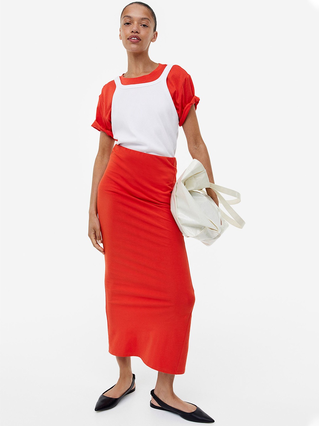 

H&M Long Jersey Skirt, Orange