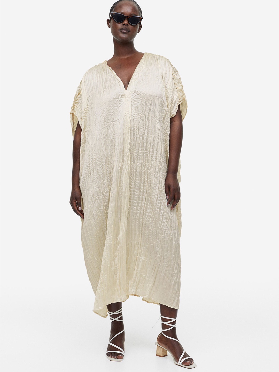 

H&M Women Plus Size Pleated Tunic Dress, Beige