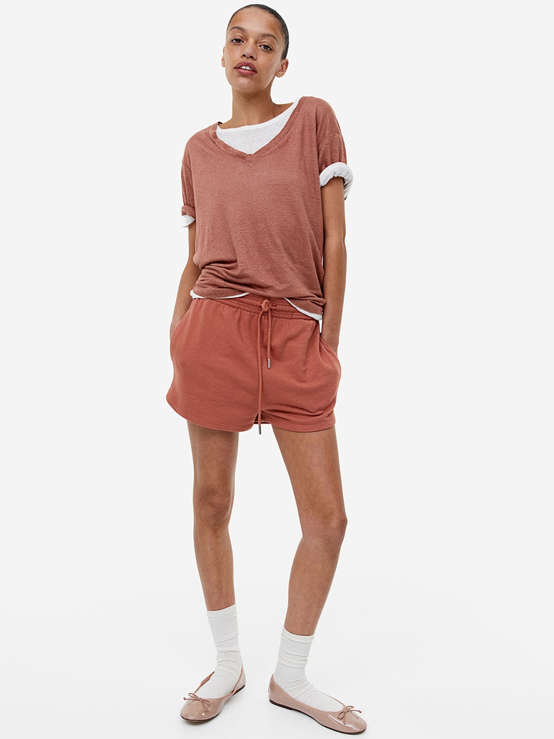 

H&M Women Sweatshirt Shorts, Rust