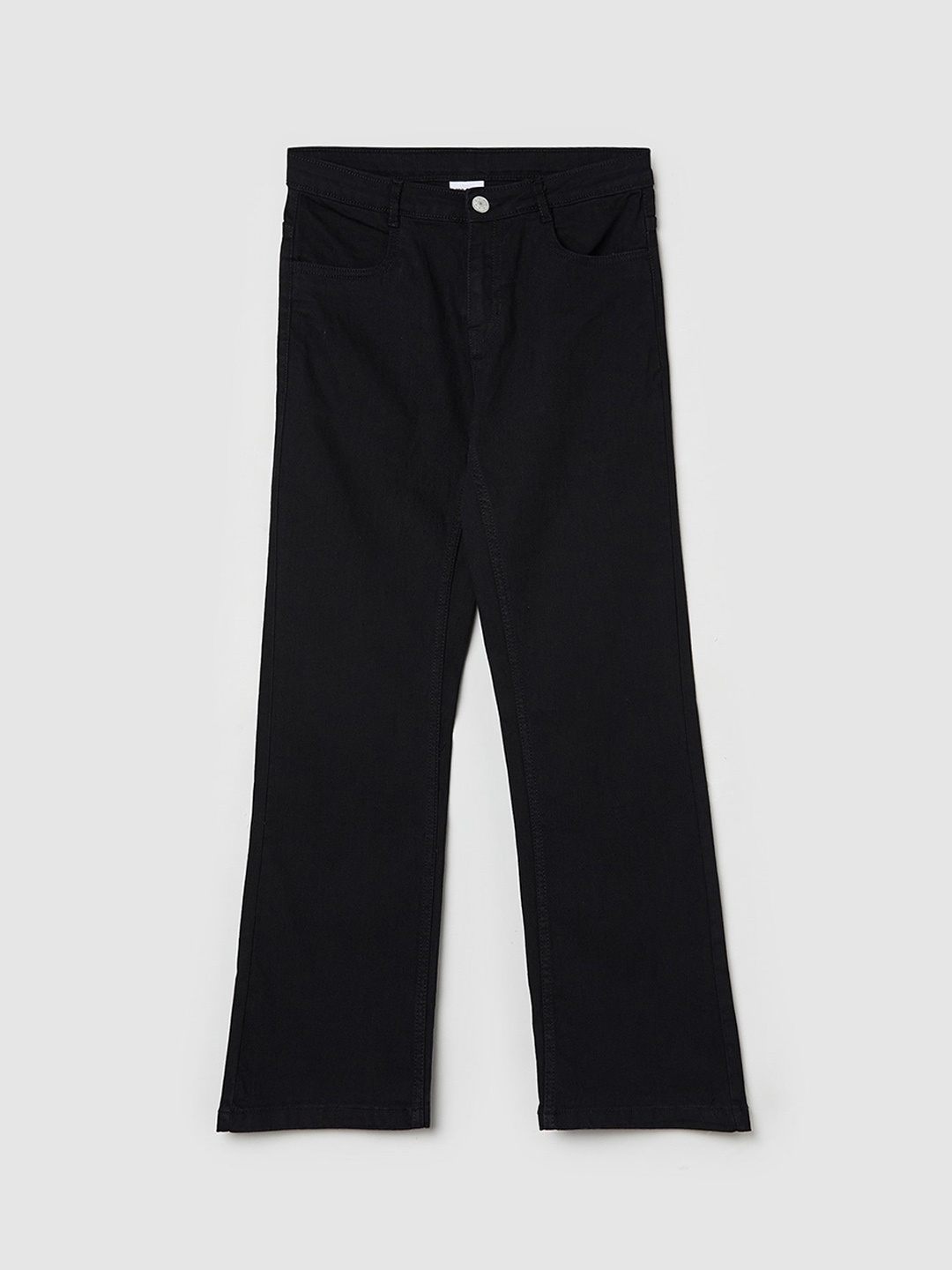 

max Girls Mid Rise Clean Look Stretchable Wide Leg Jeans, Black