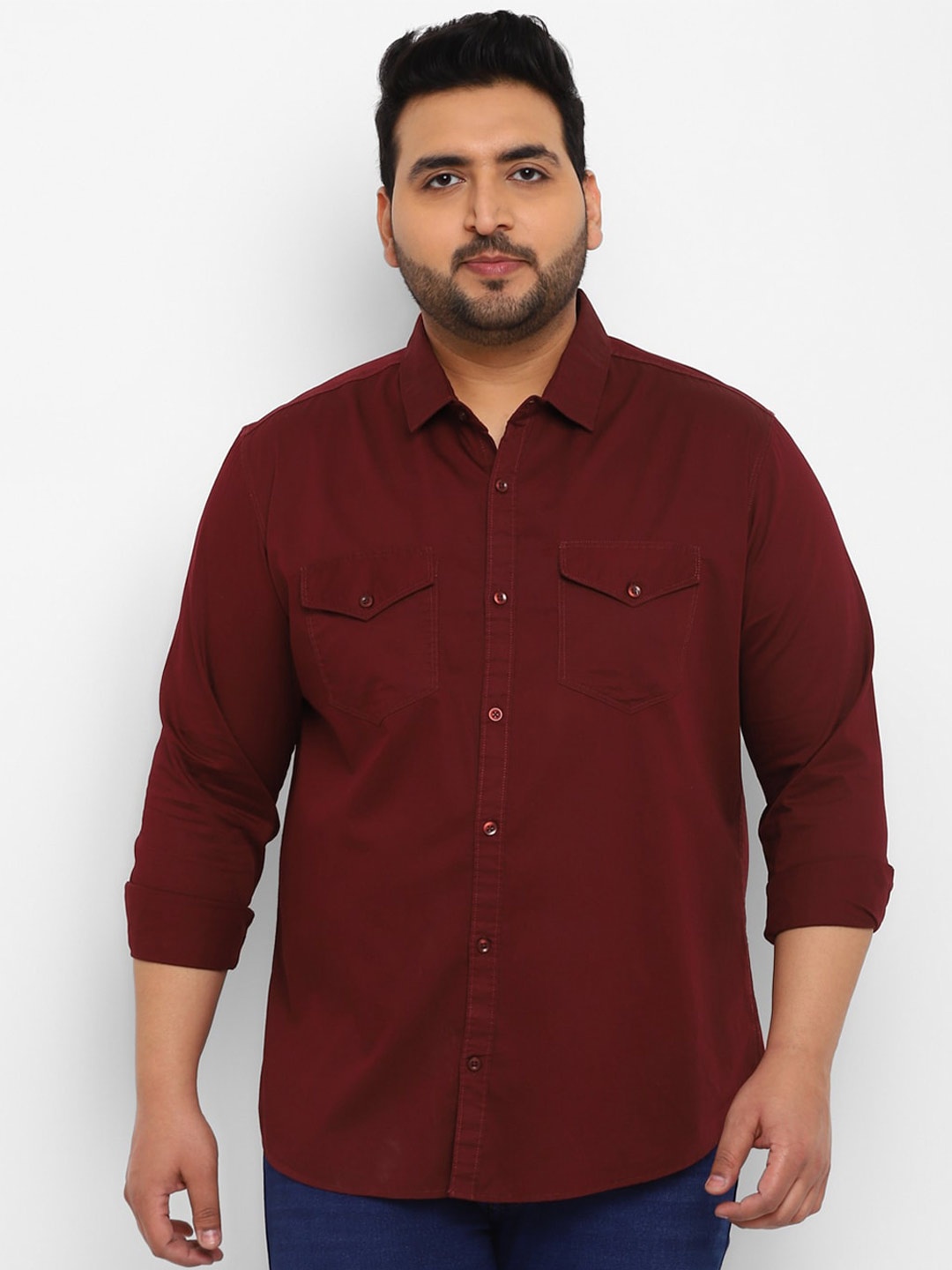 

Urbano Plus Size Pure Cotton Spread Collar Opaque Casual Shirt, Maroon