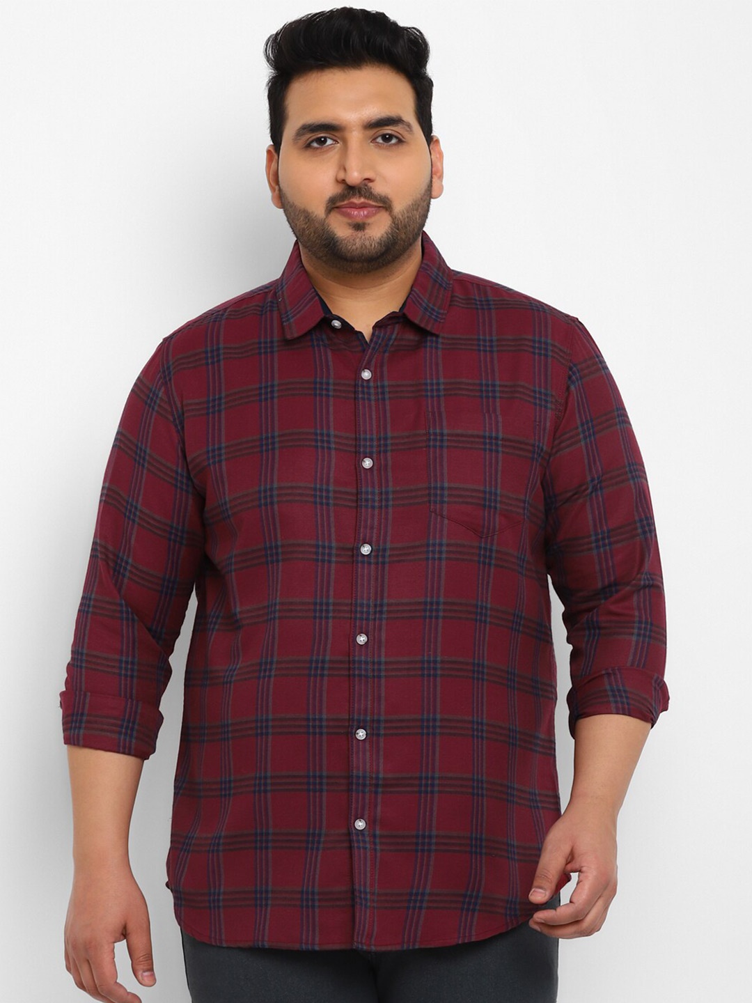 

Urbano Plus Size Tartan Checked Casual Shirt, Red