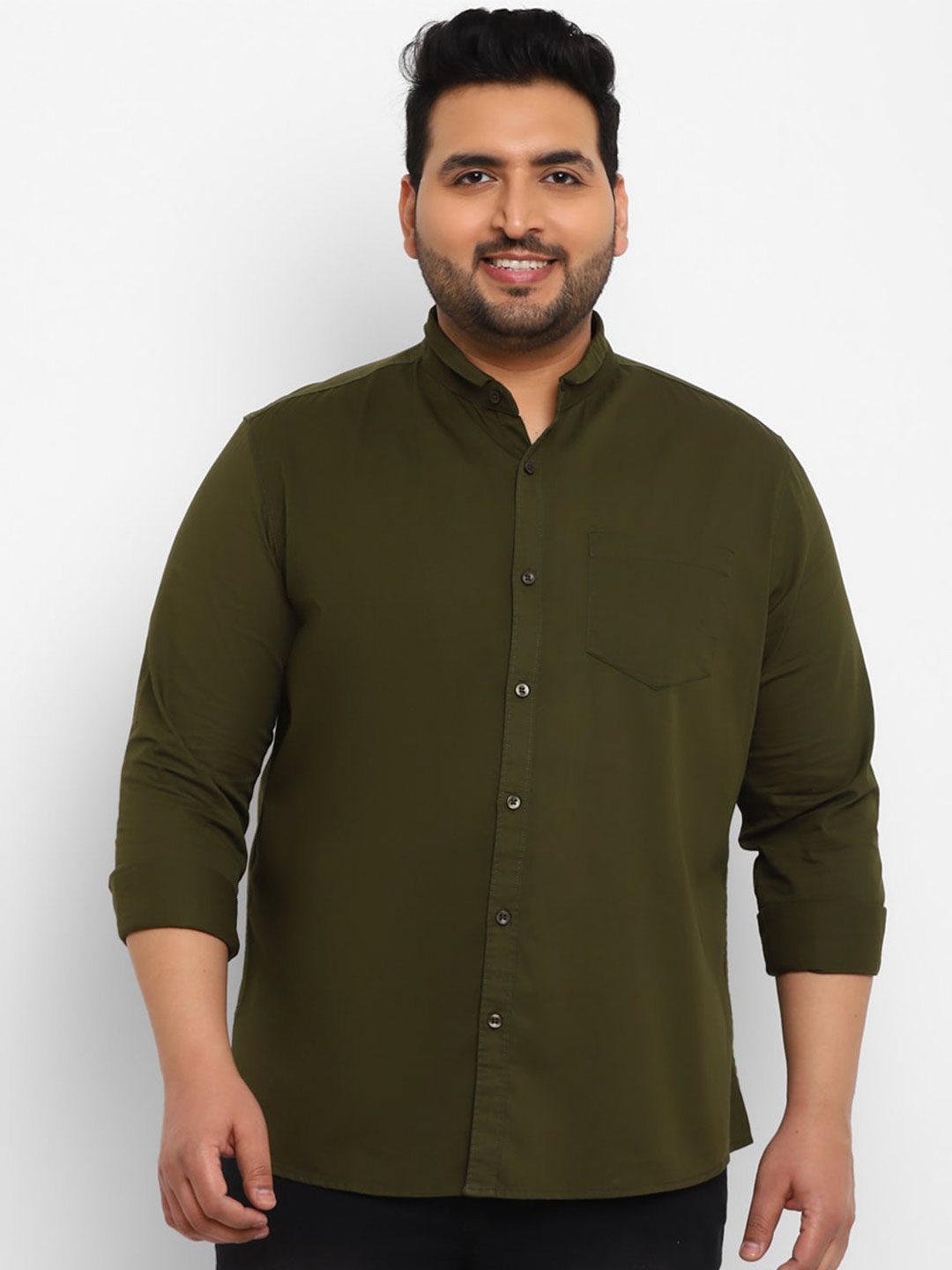 

Urbano Plus Size Opaque Slim Collar Pure Cotton Casual Shirt, Green