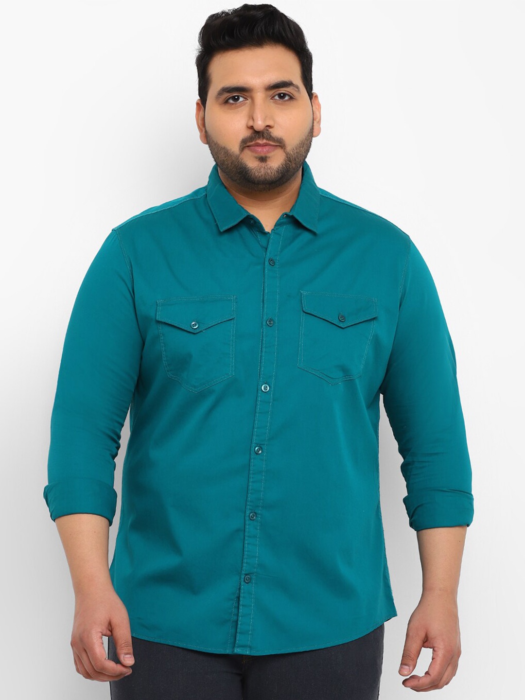 

Urbano Plus Size Opaque Pure Cotton Casual Shirt, Green