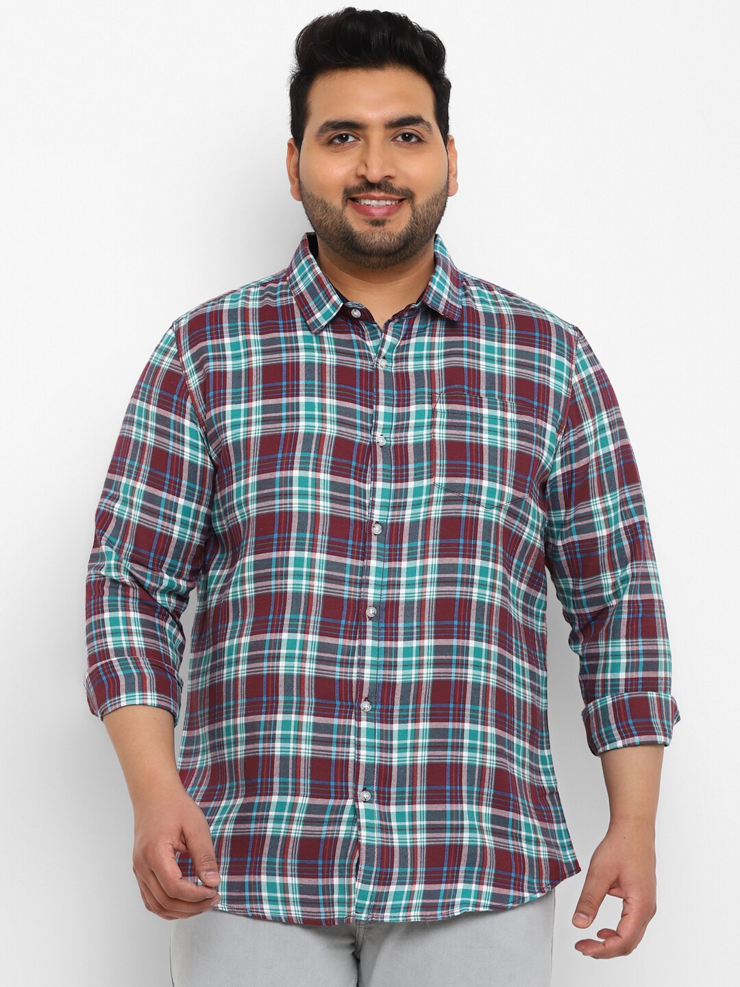 

Urbano Plus Size Tartan Checked Casual Shirt, Maroon