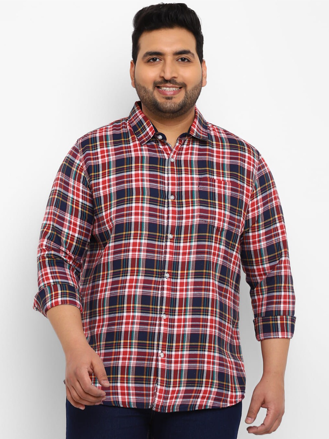 

Urbano Plus Men Tartan Checked Cotton Opaque Casual Shirt, Red