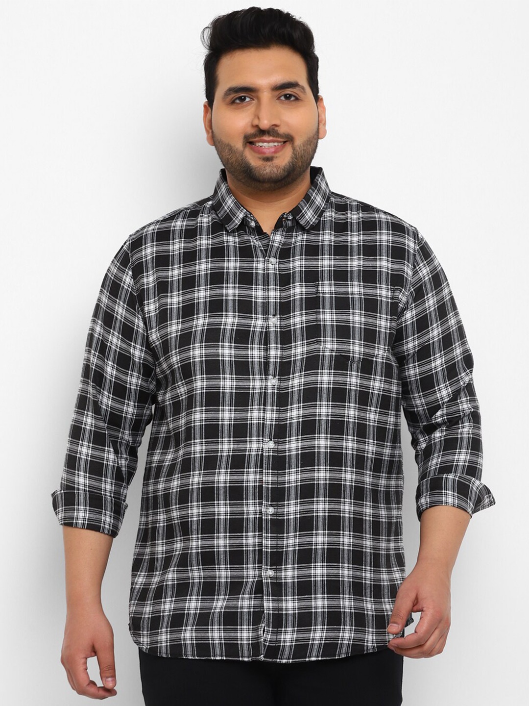 

Urbano Plus Men Plus Size Tartan Checked Casual Shirt, Black