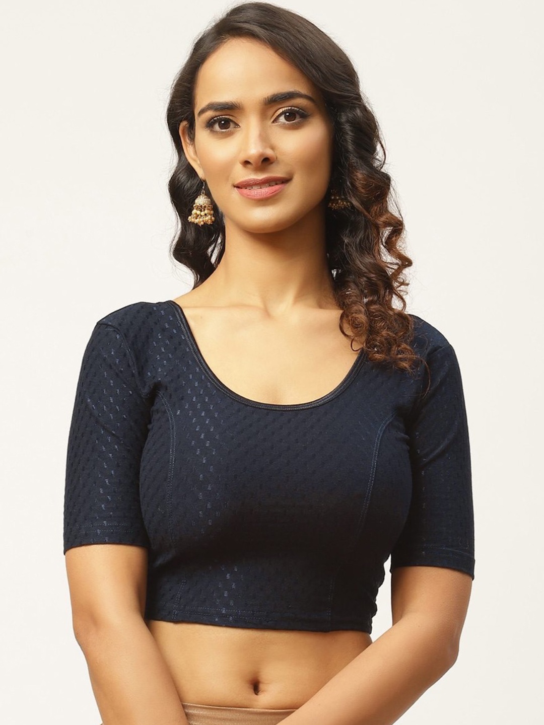 

Fressia Fabrics Woven Design Round Neck Saree Blouse, Blue