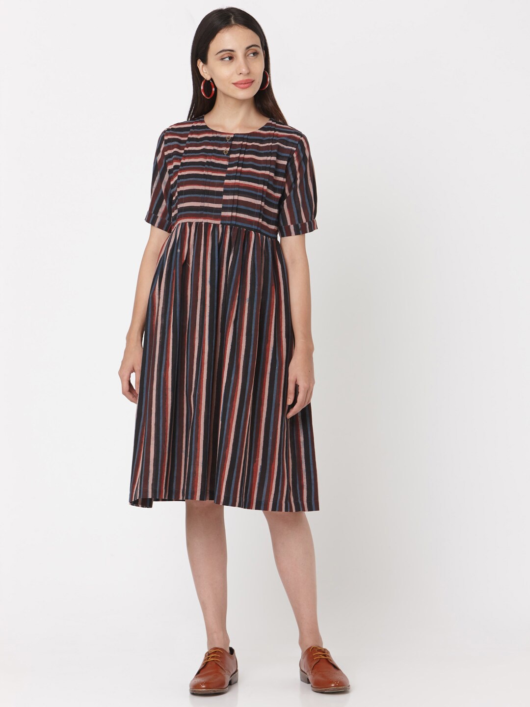 

KALINI Striped Fit & Flare Dress, Black