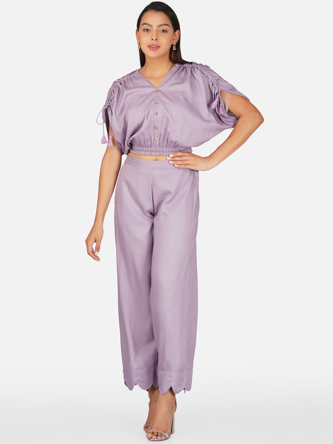

METRO-FASHION Printed Pure Cotton Top & Trousers, Lavender