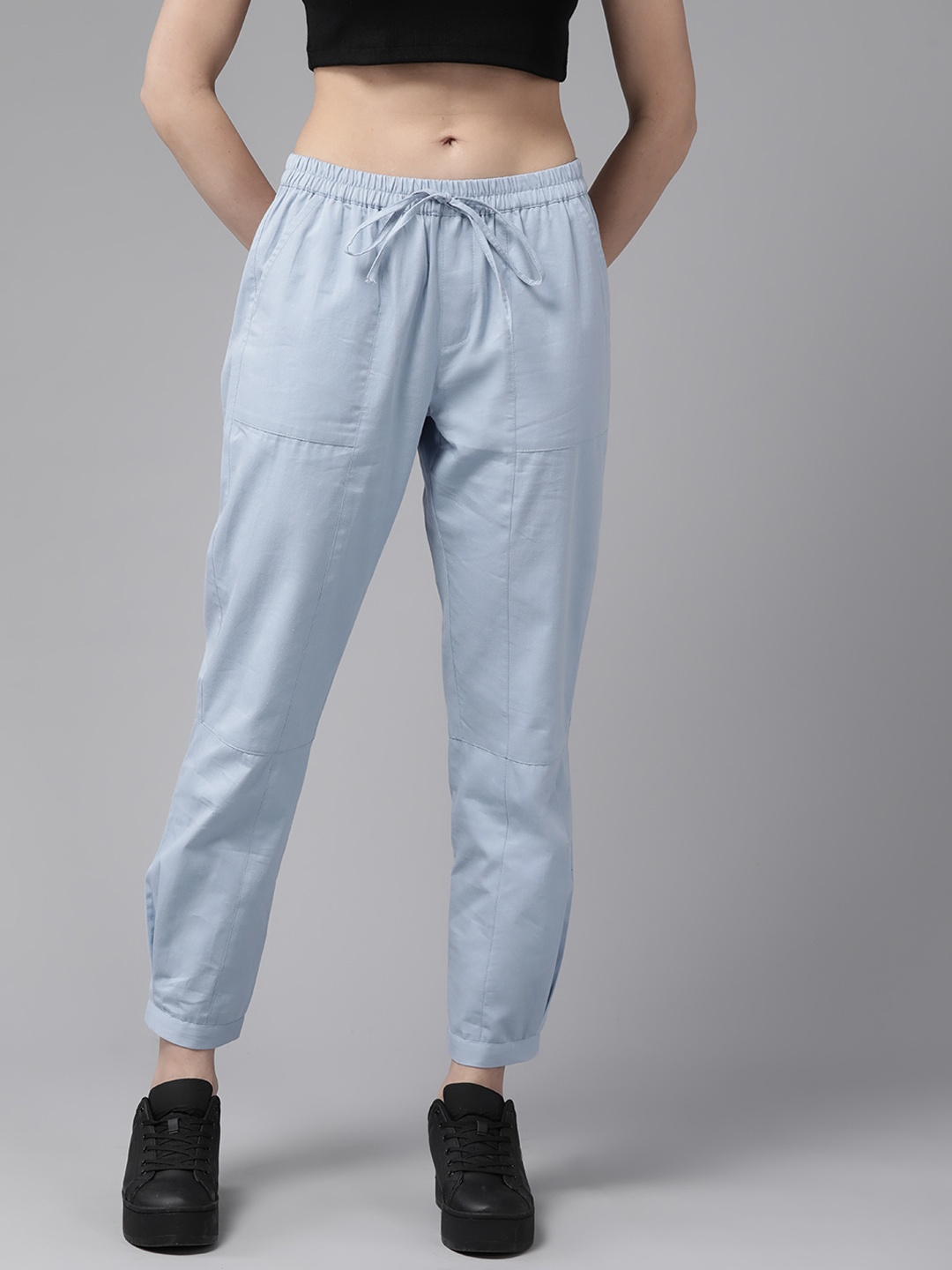 

Roadster Classic High-Rise Pure Cotton Joggers, Blue