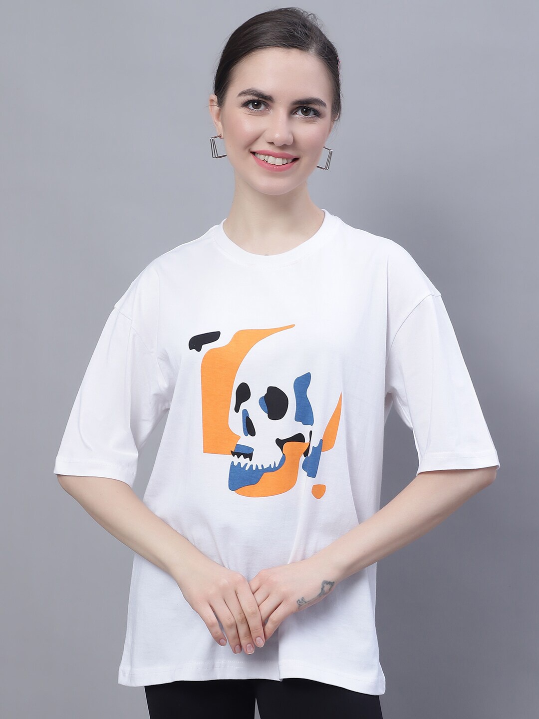 

Obaan Women Graphic Printed Loose T-shirt, White