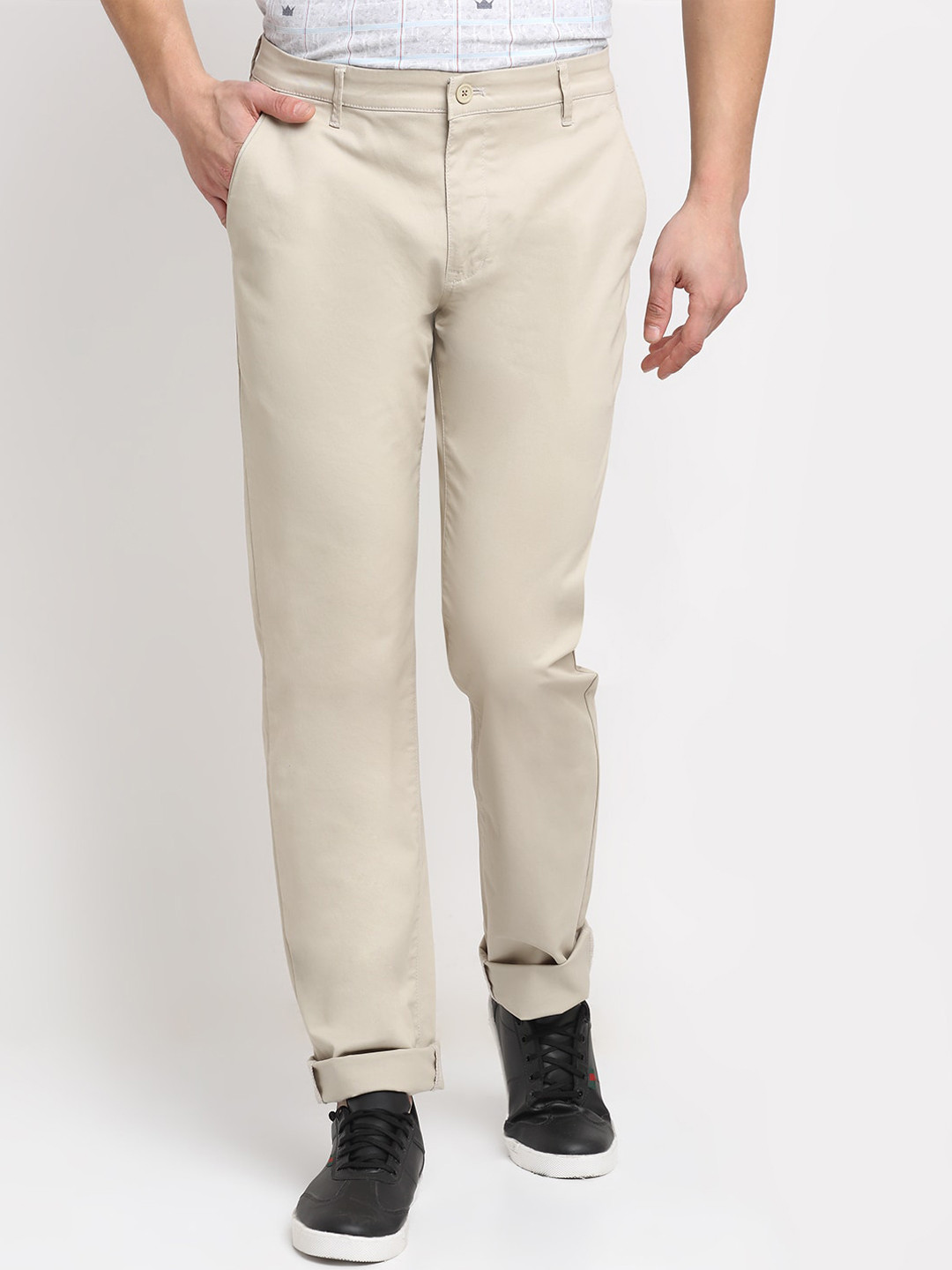 

Cantabil Men Mid-Rise Casual Trousers, Beige