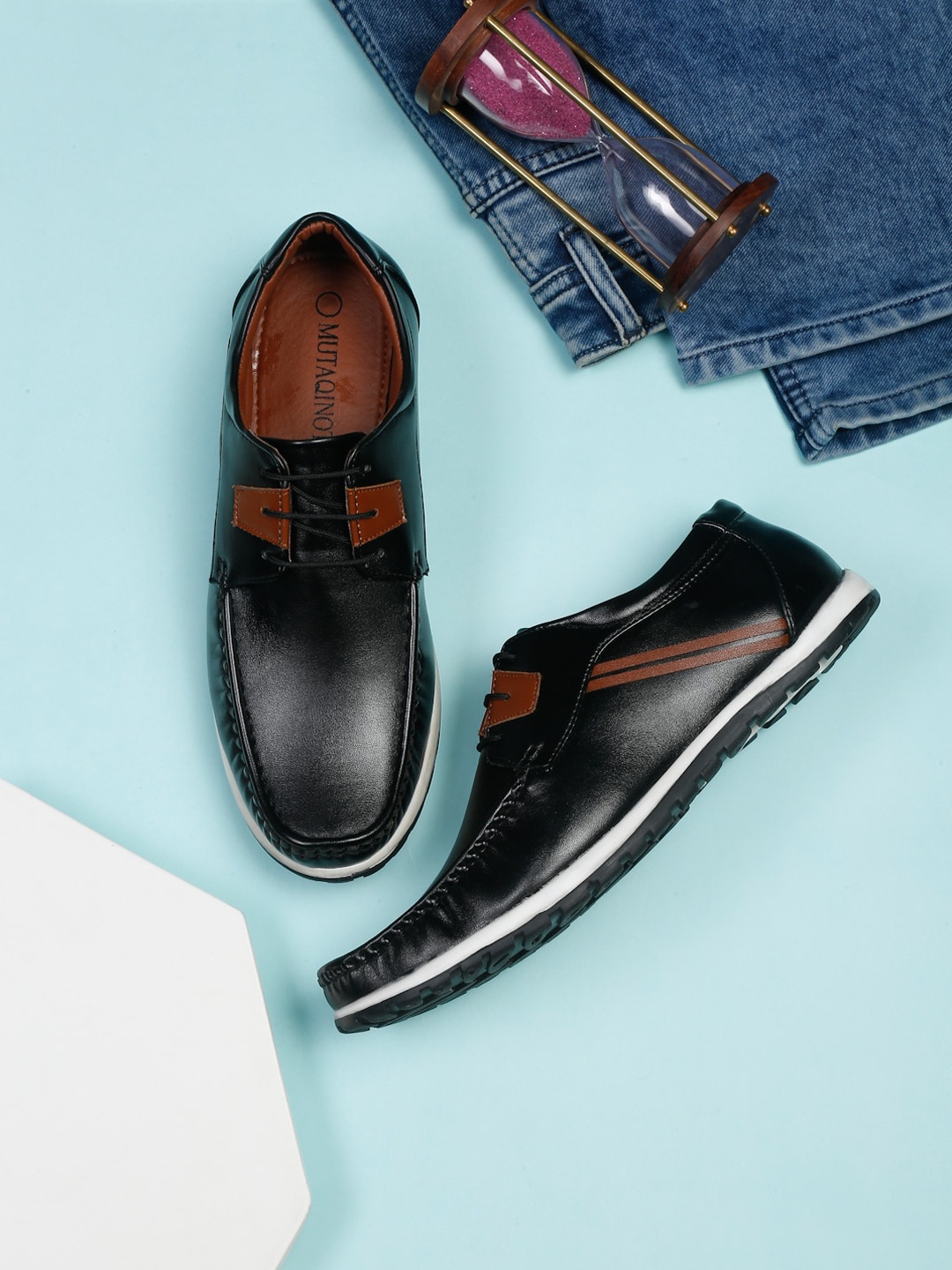

MUTAQINOTI Men Lightweight Comfort Insole Patent Leather Contrast Sole Sneakers, Black