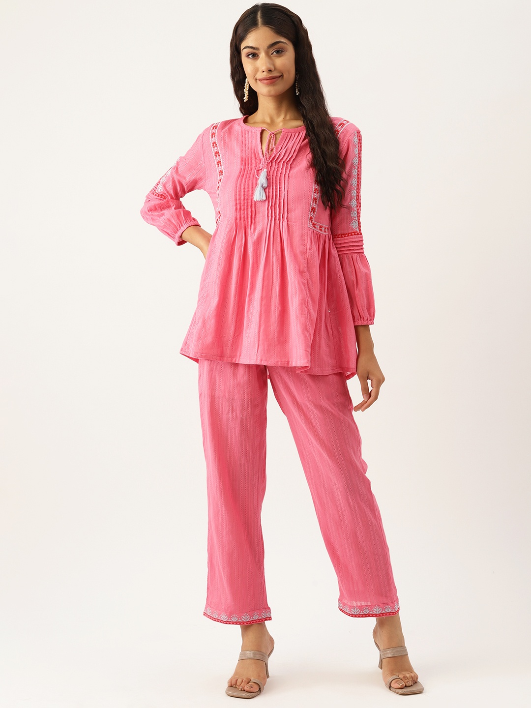 

MISRI Embroidered Pure Cotton Co-Ords, Pink