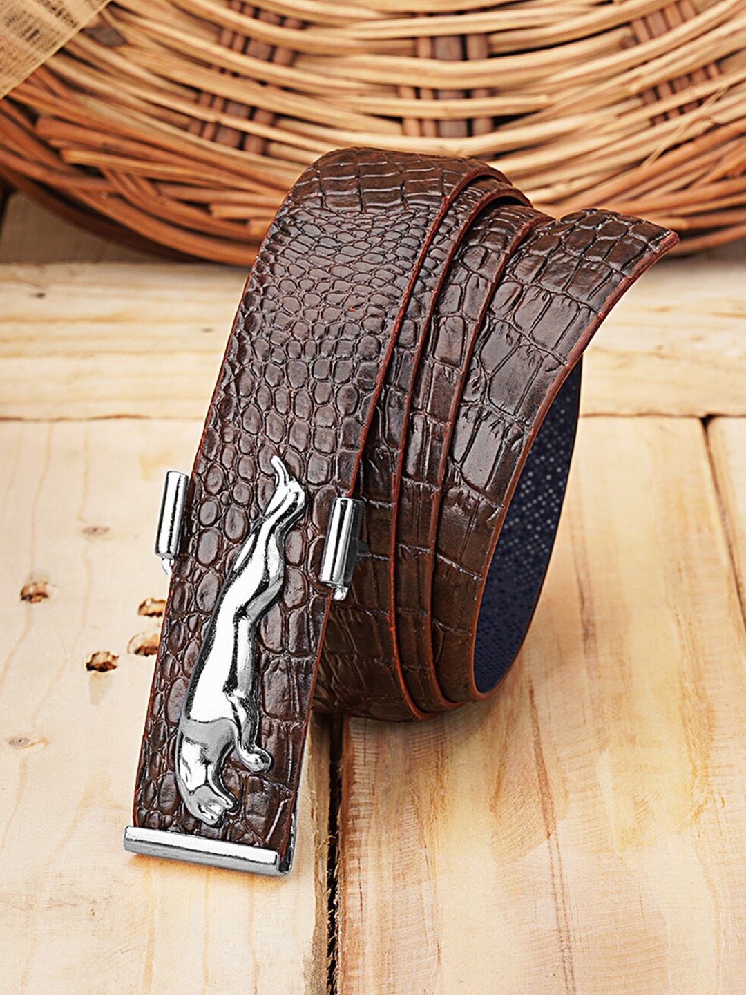 

Kastner Men Textured Belt With Push Pin Closure, Brown