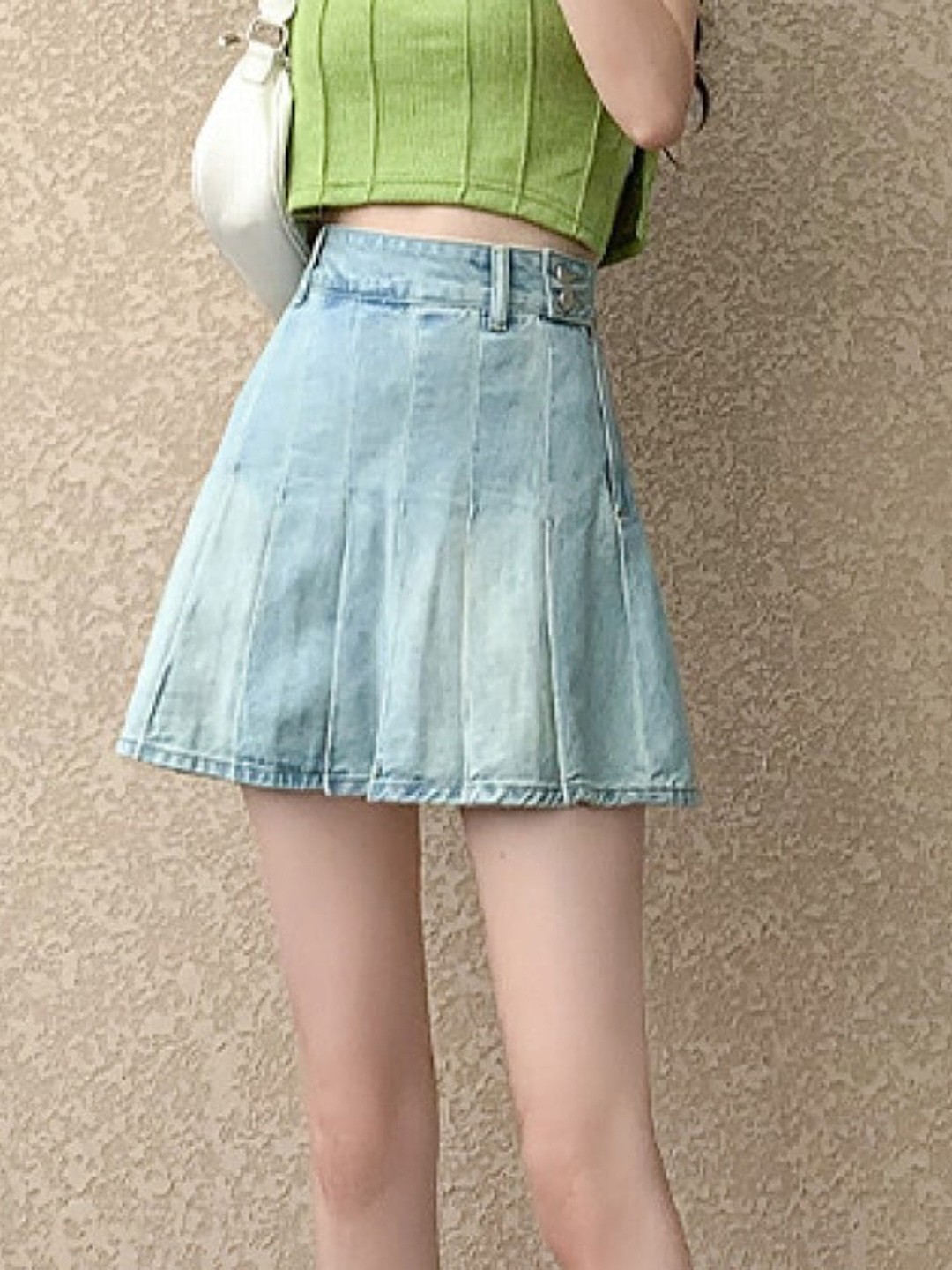 

BoStreet Blue Pleated Cotton Flared Mini Skirt