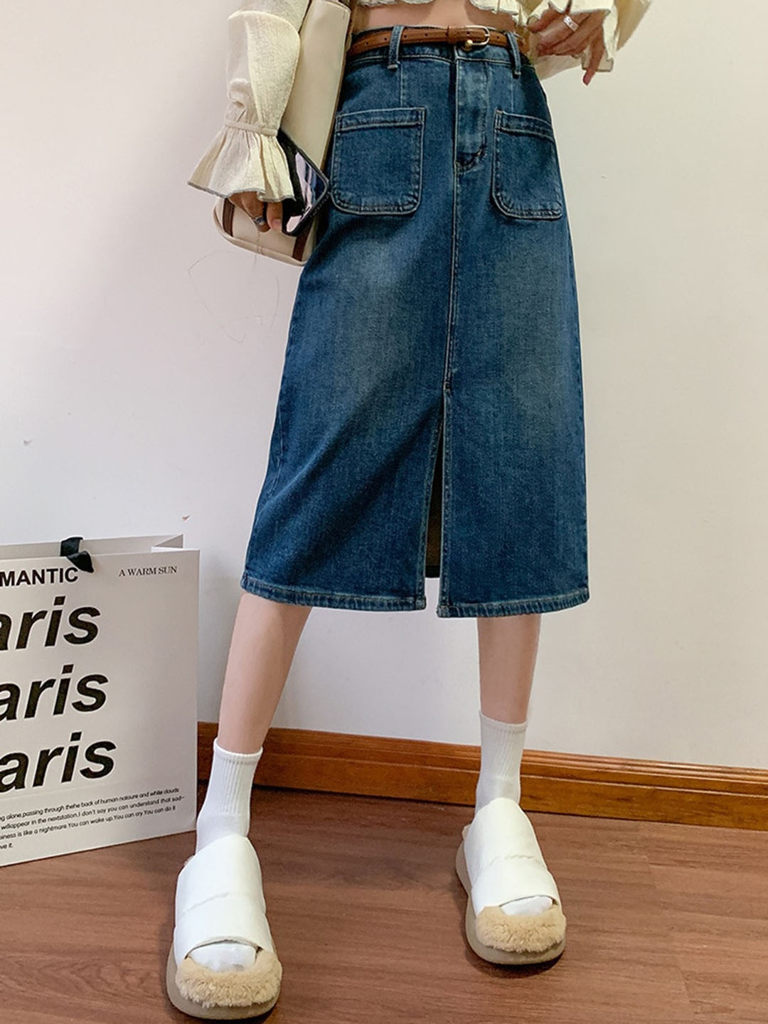 

StyleCast Blue A-Line Midi Skirt