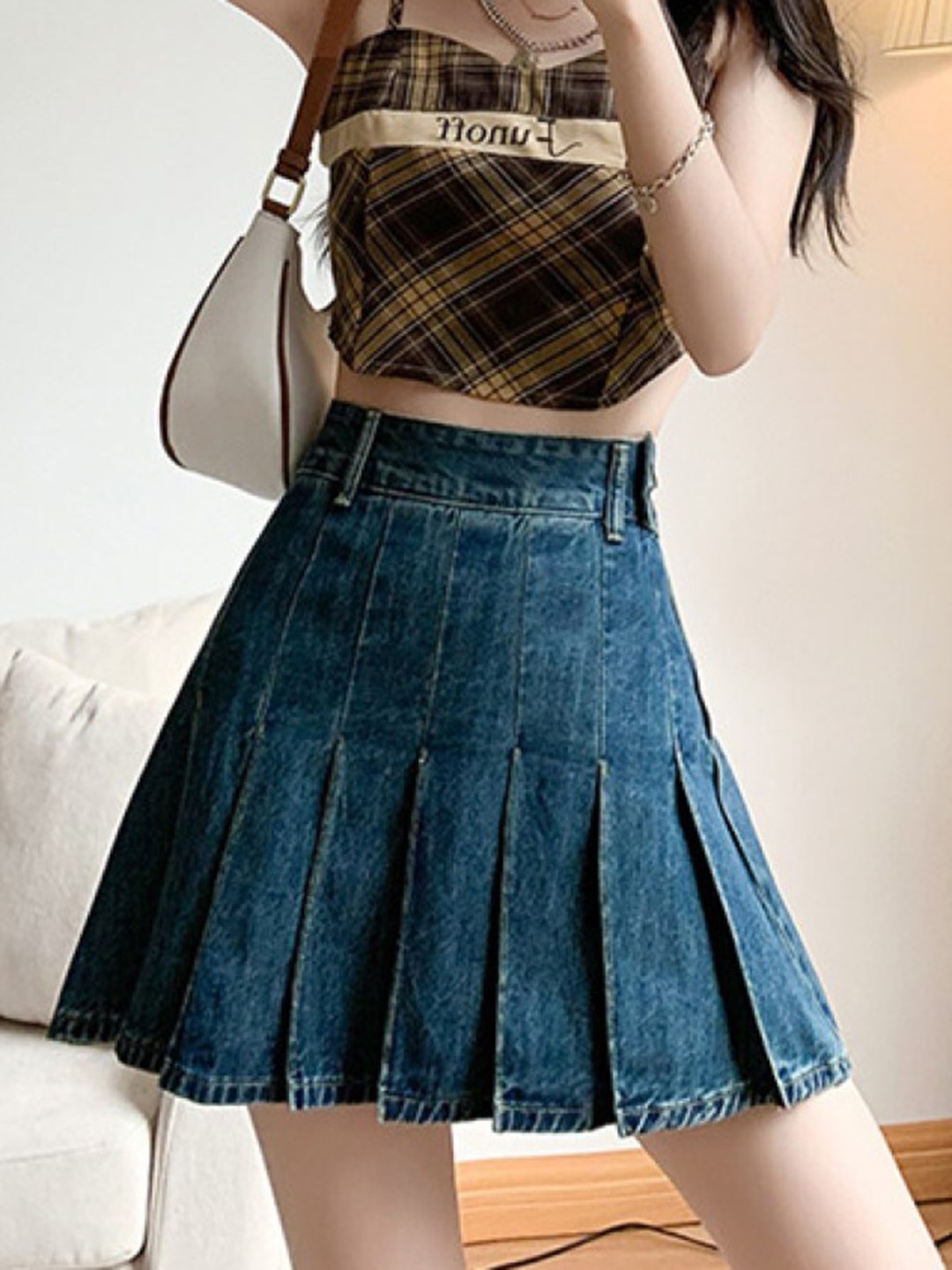 

BoStreet Navy Blue Pure Cotton Flared Mini Skirt