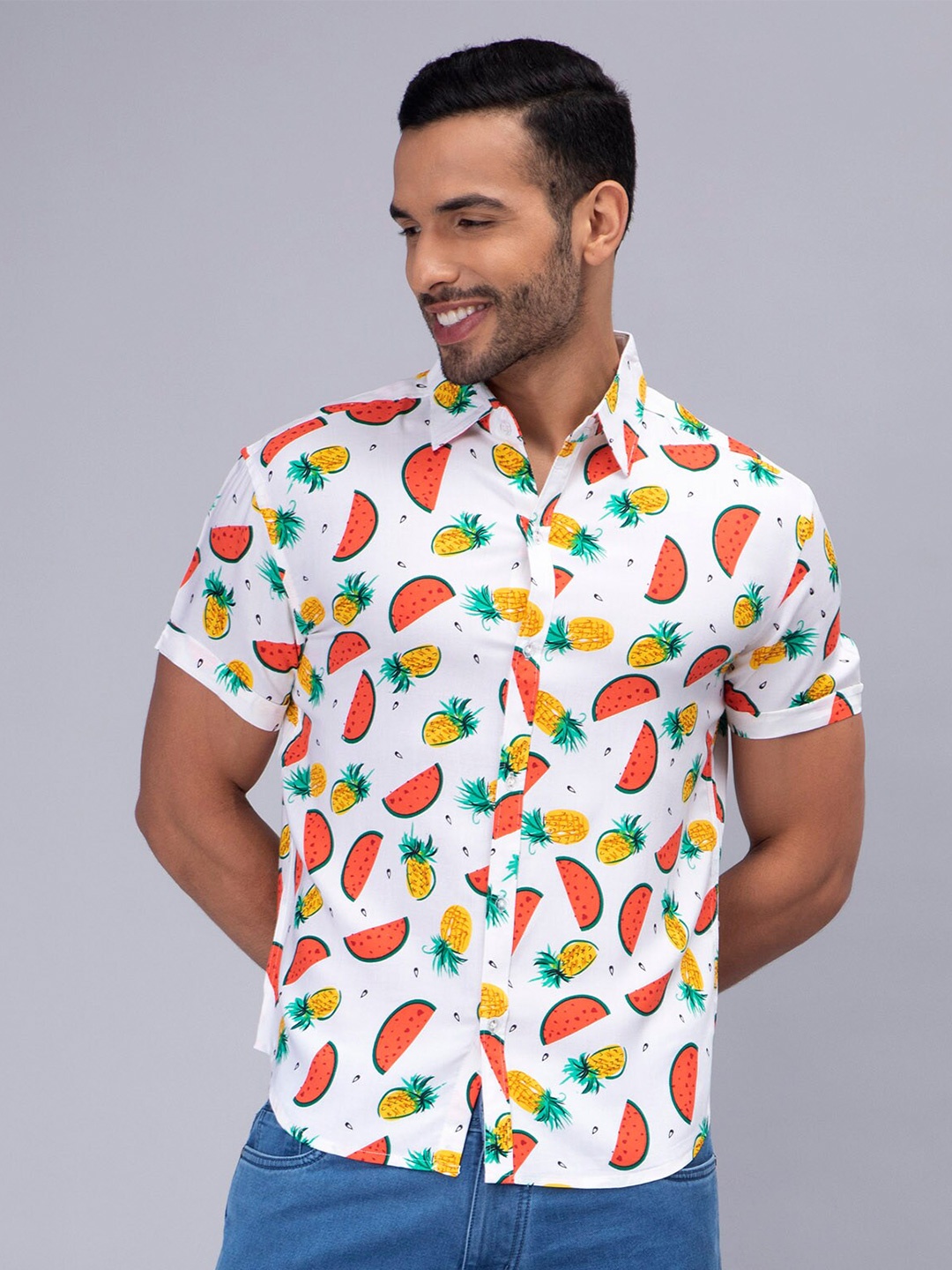 

Mad Over Print Conversational Printed Comfort Slim Fit Opaque Casual Shirt, White