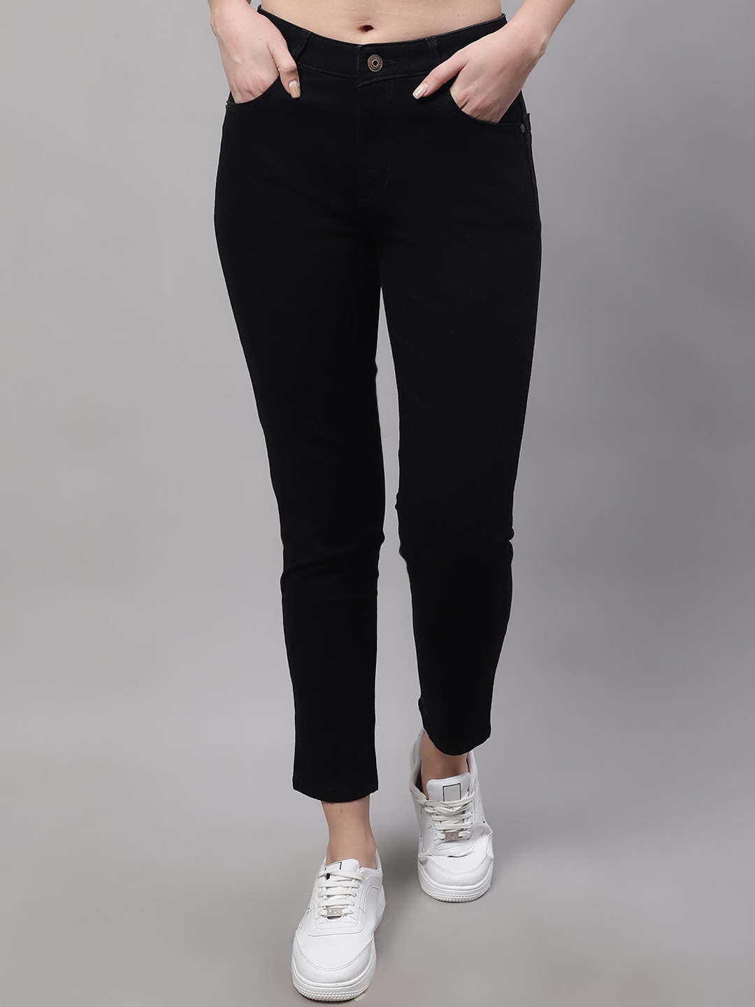 

Cantabil Women Mid-Rise Stretchable Cotton Jeans, Black