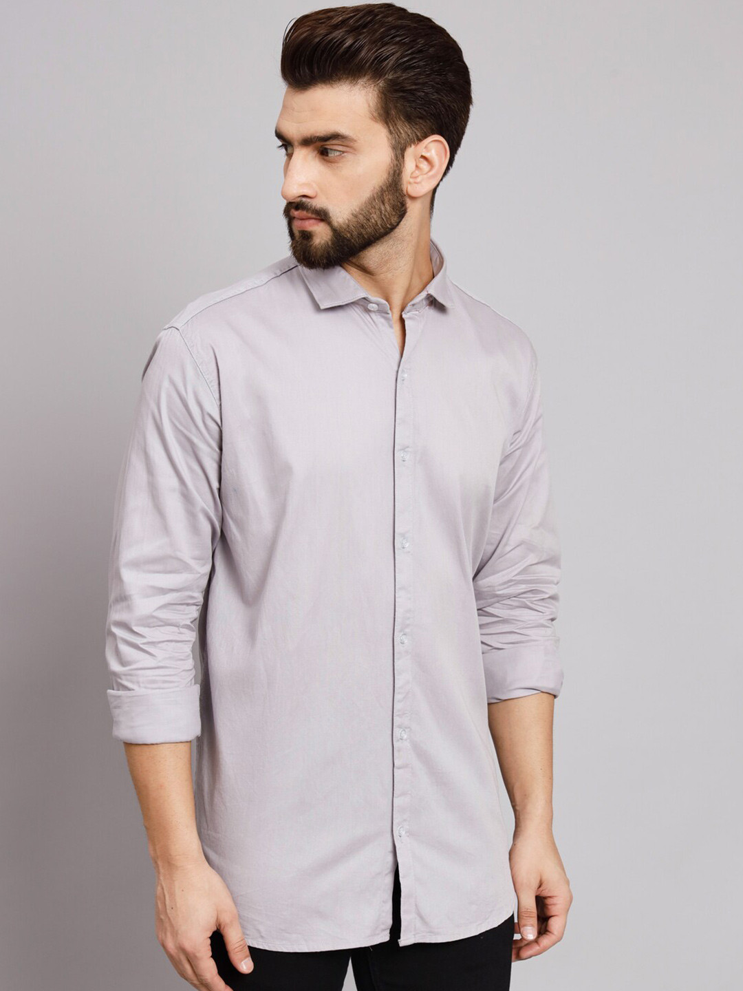 

POP CULTURE Slim Fit Spread Collar Casual Cotton Shirt, Grey