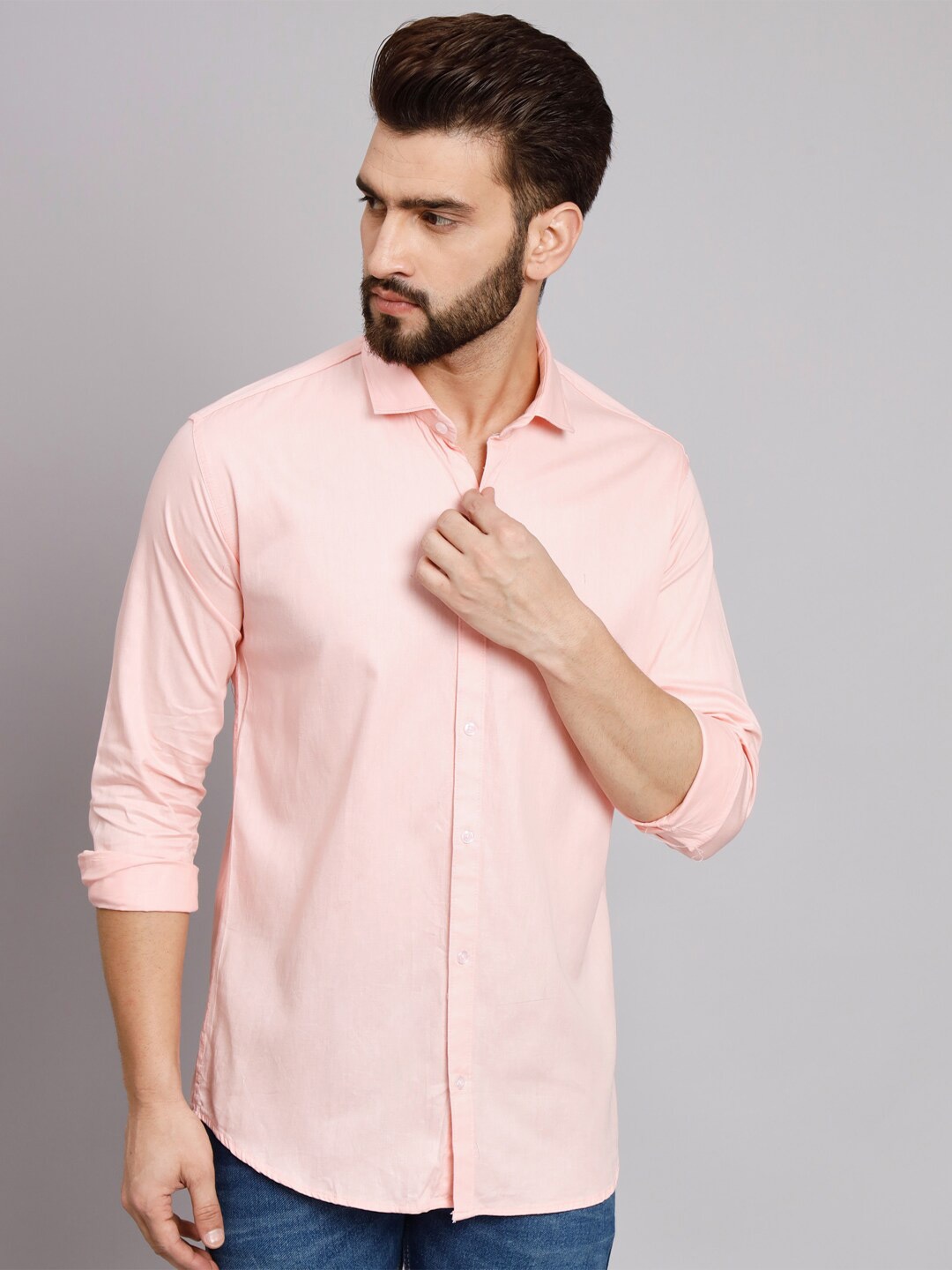 

POP CULTURE Spread Collar Twill Cotton Casual Shirt, Pink
