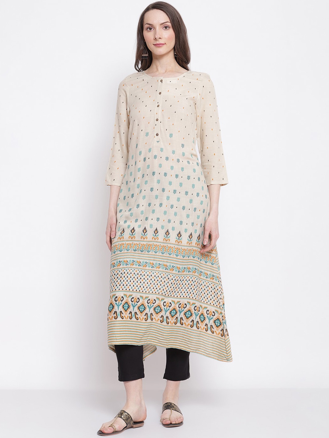 

Cantabil Geometric Printed A-Line Kurta, Off white