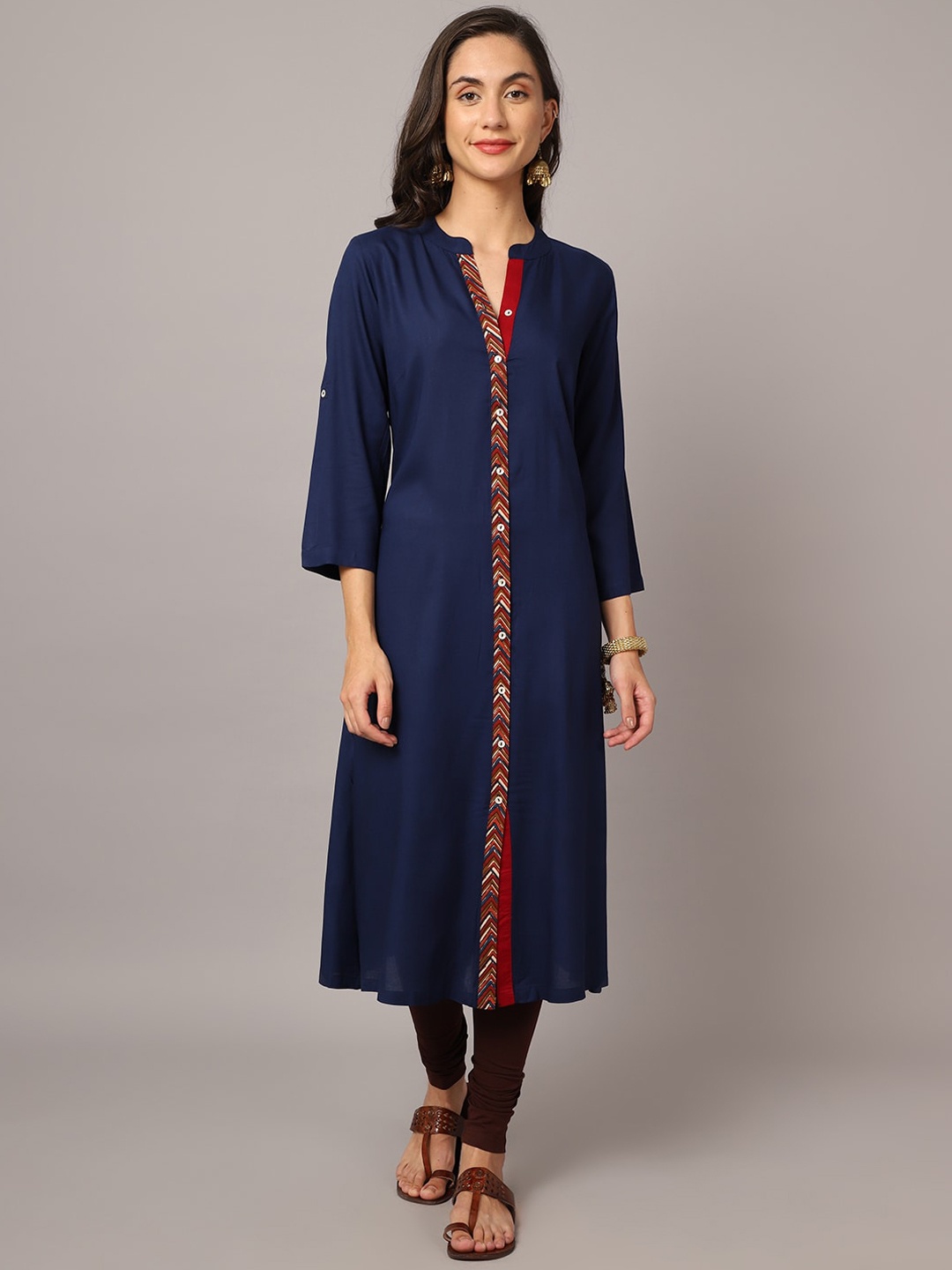 

Cantabil A-Line Mandarin Collar Kurta, Navy blue