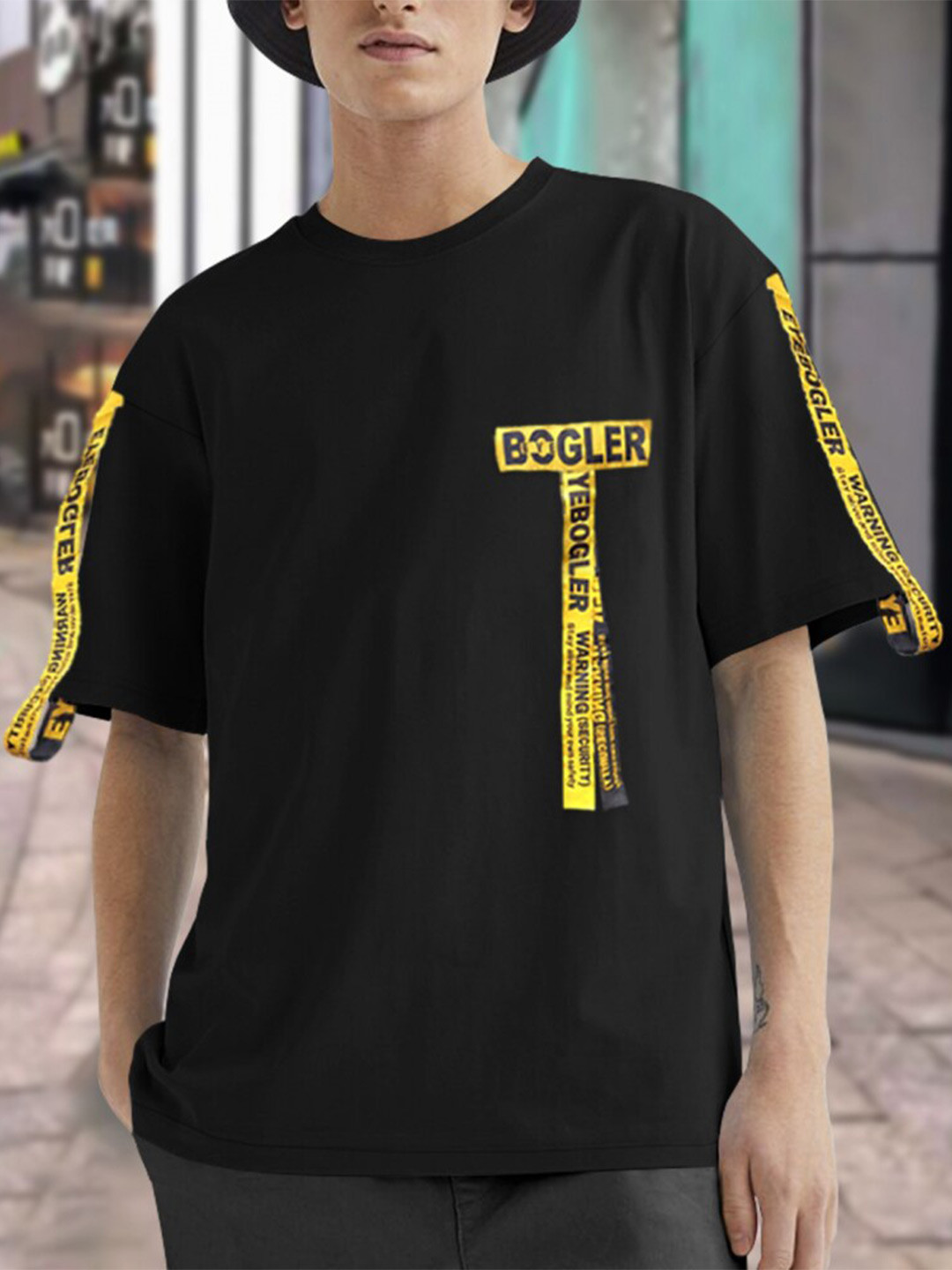 

Eyebogler Typography Printed Cotton Oversized T-shirt, Black