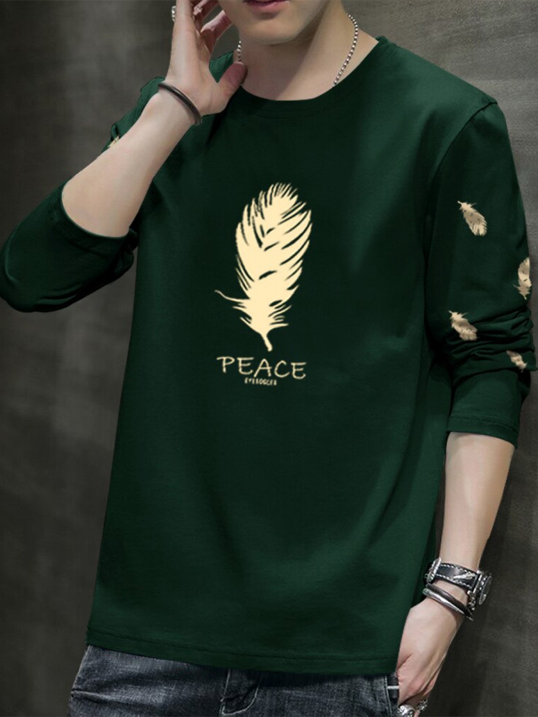 

Eyebogler Graphic Printed Long Sleeve Cotton T-shirt, Green