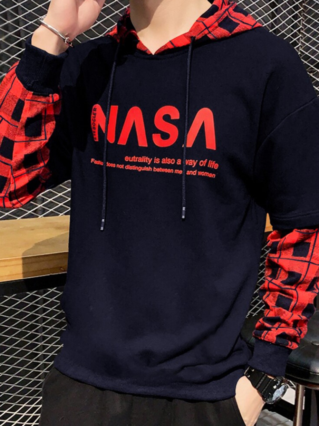 

Eyebogler Typography Printed Hooded Cotton Relaxed T-shirt, Red