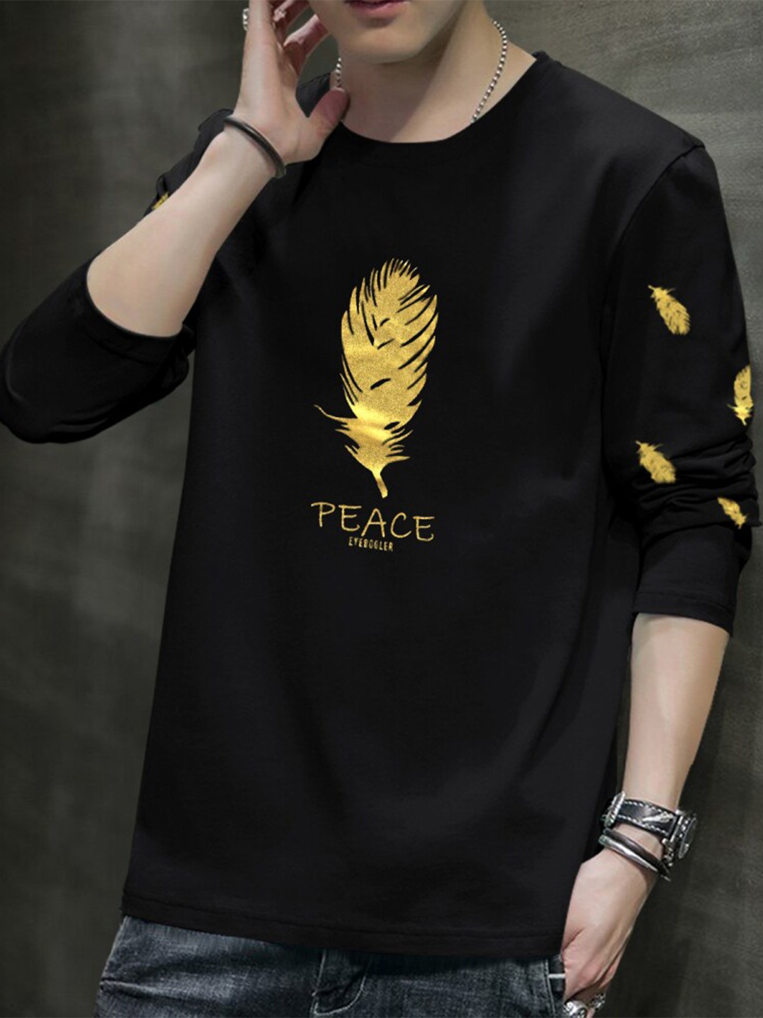 

Eyebogler Graphic Printed Long Sleeve Cotton T-shirt, Black