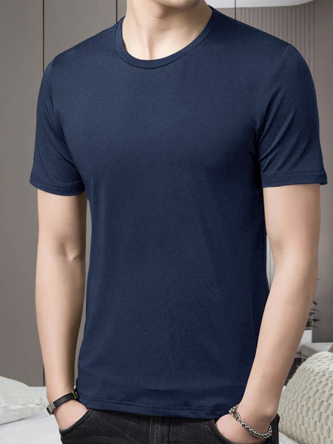 

Eyebogler Round Neck Cotton T-shirt, Navy blue