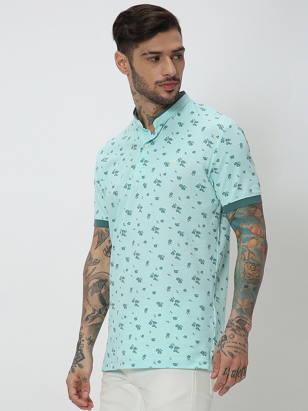 

Mufti Floral Printed Cotton T-shirt, Blue