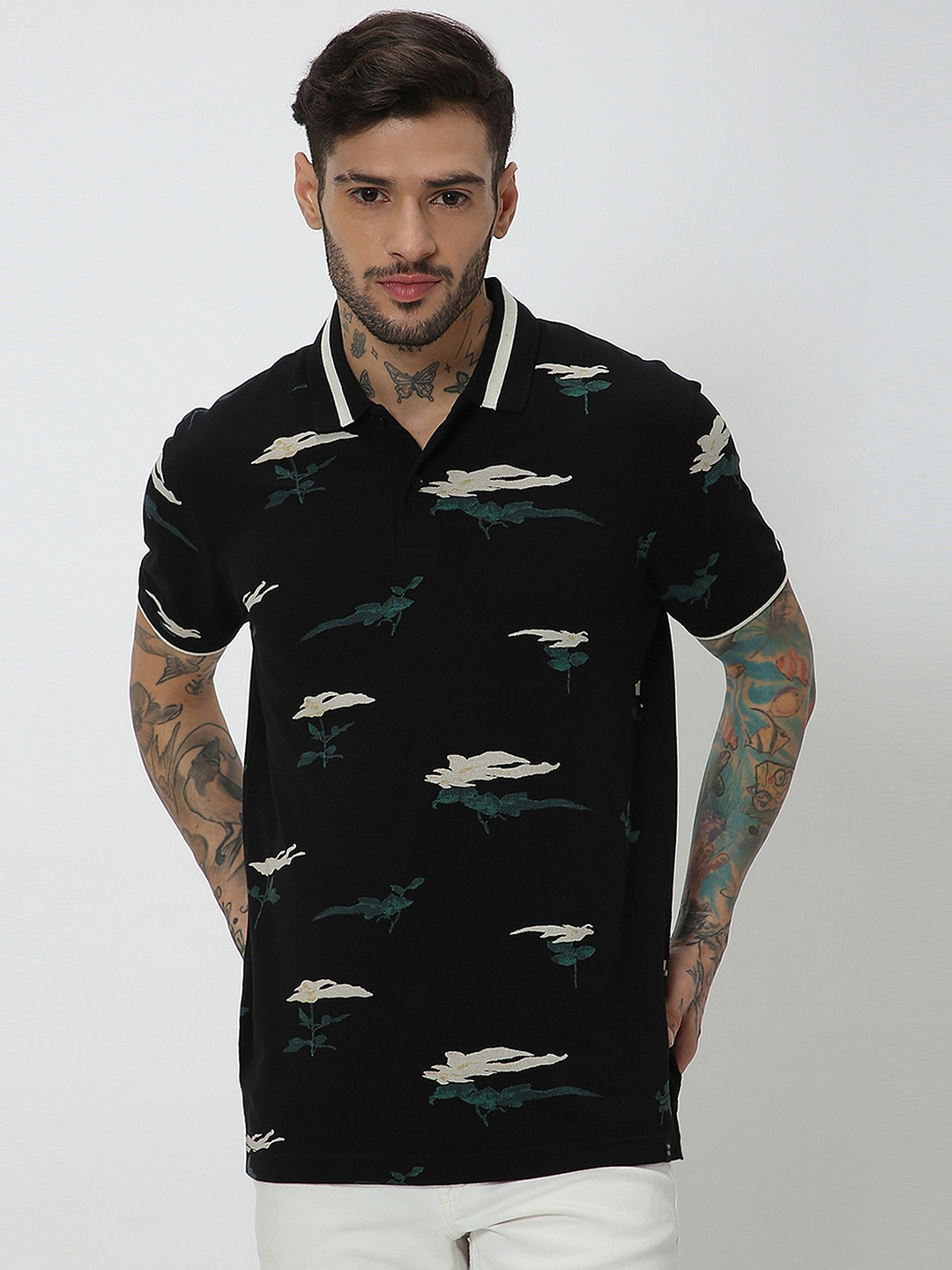 

Mufti Floral Printed Cotton T-shirt, Black