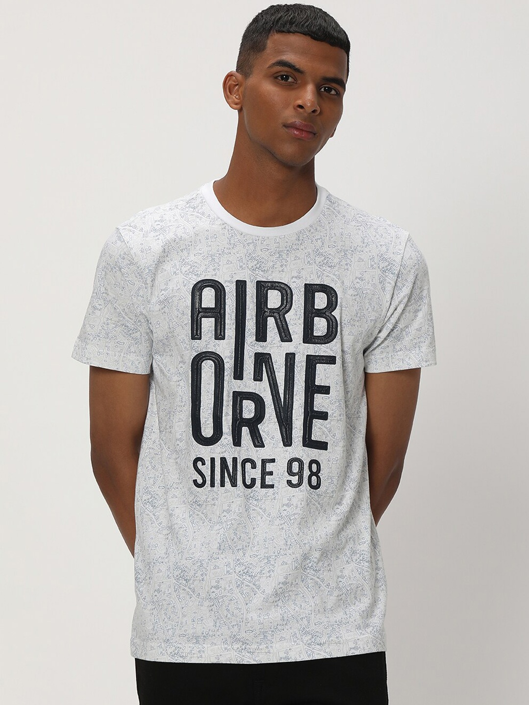 

Mufti Typography Printed Slim Fit Pure Cotton T-shirt, Grey