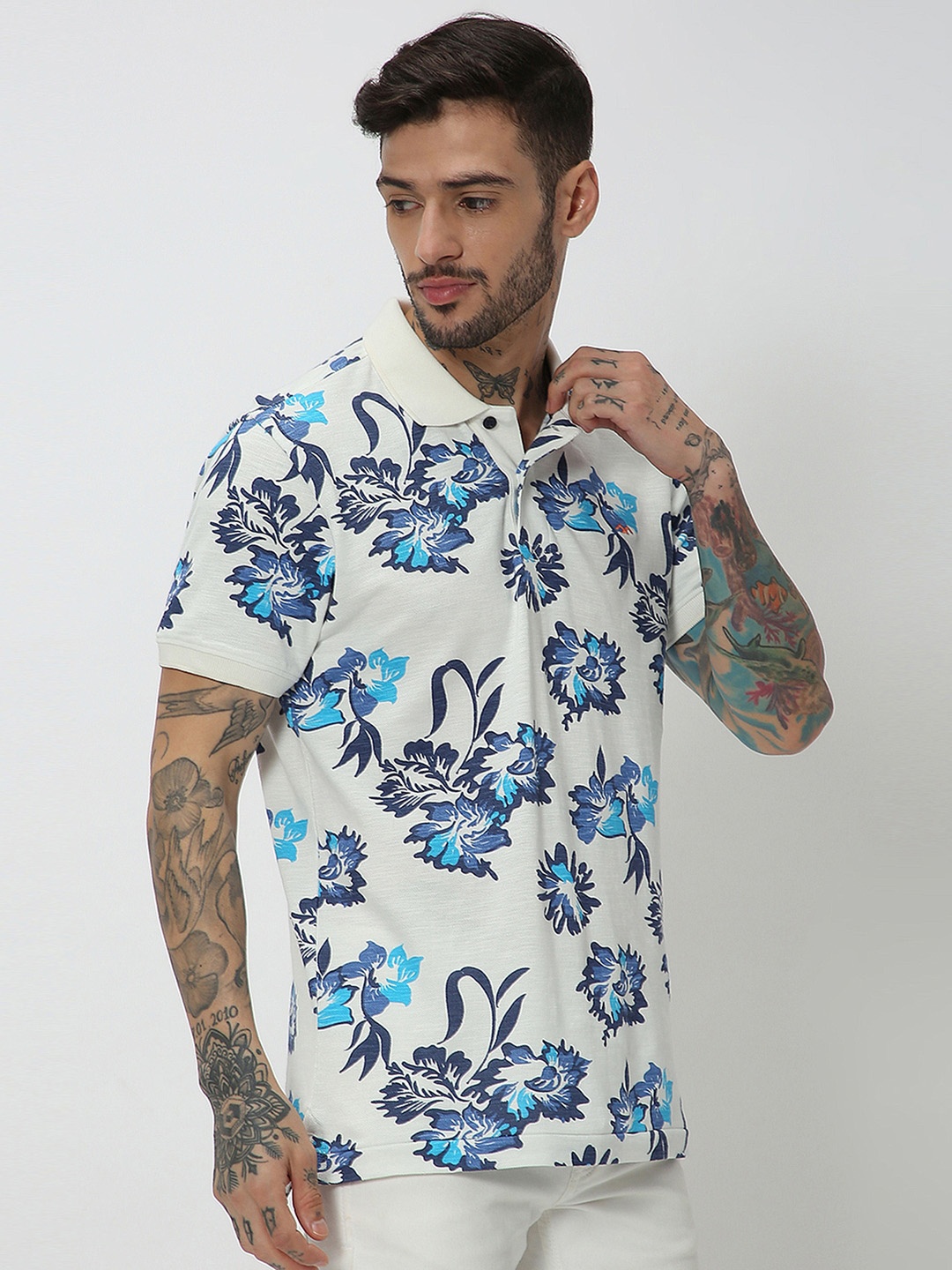 

Mufti Floral Printed Cotton T-shirt, White