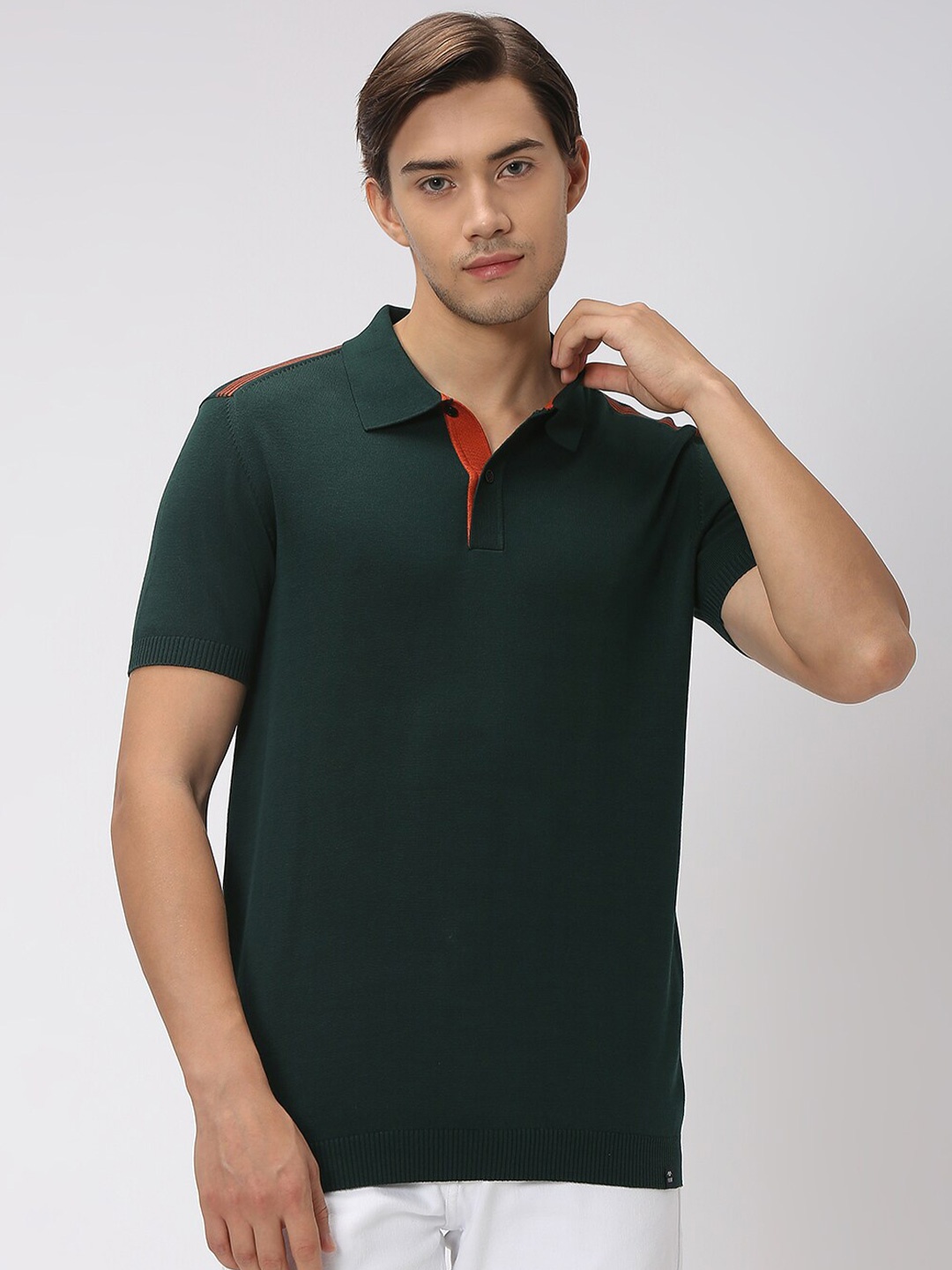 

Mufti Men Slim Fit Pure Cotton Polo Collar T-shirt, Green