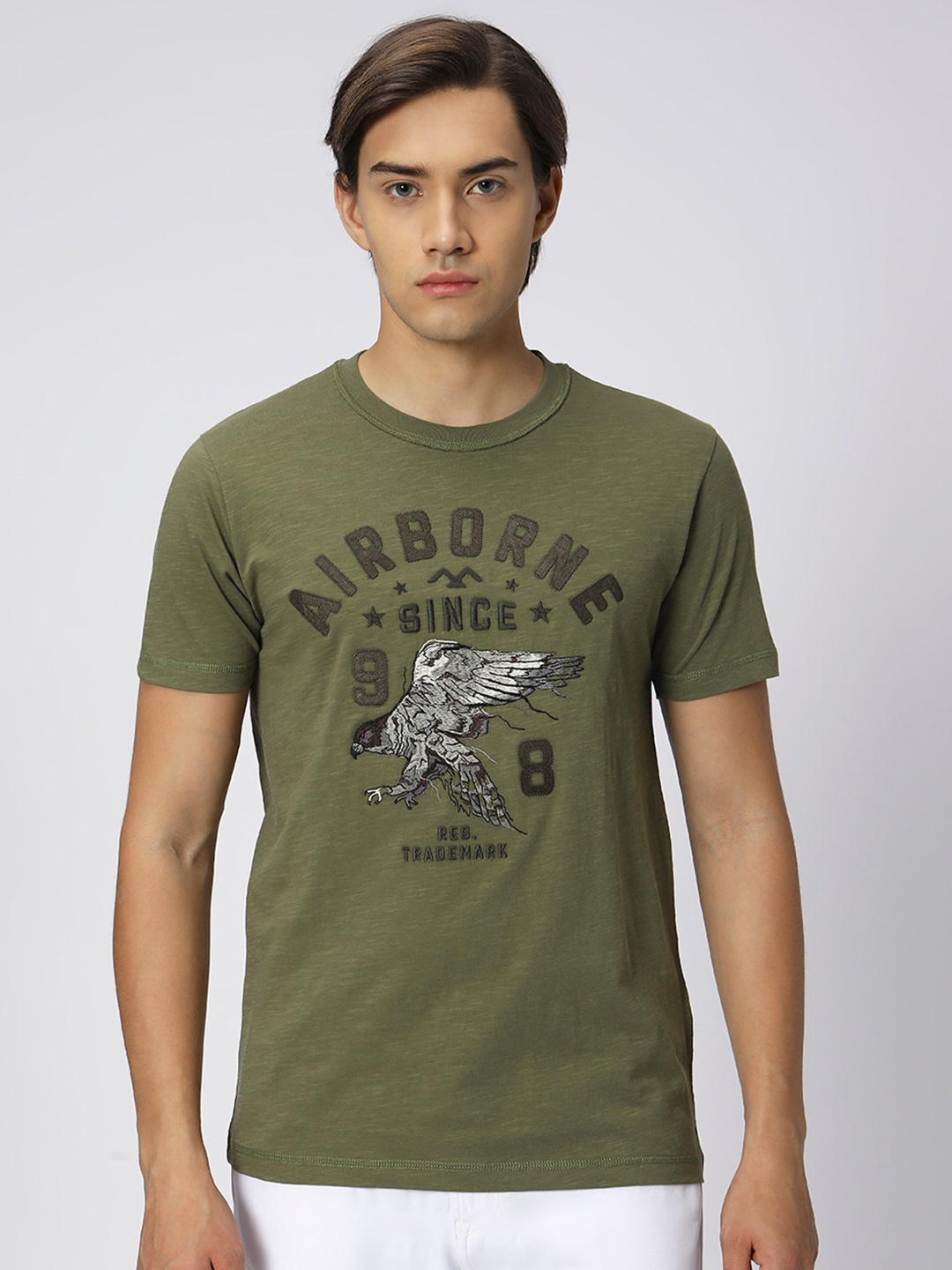 

Mufti Typography Printed Cotton T-shirt, Olive