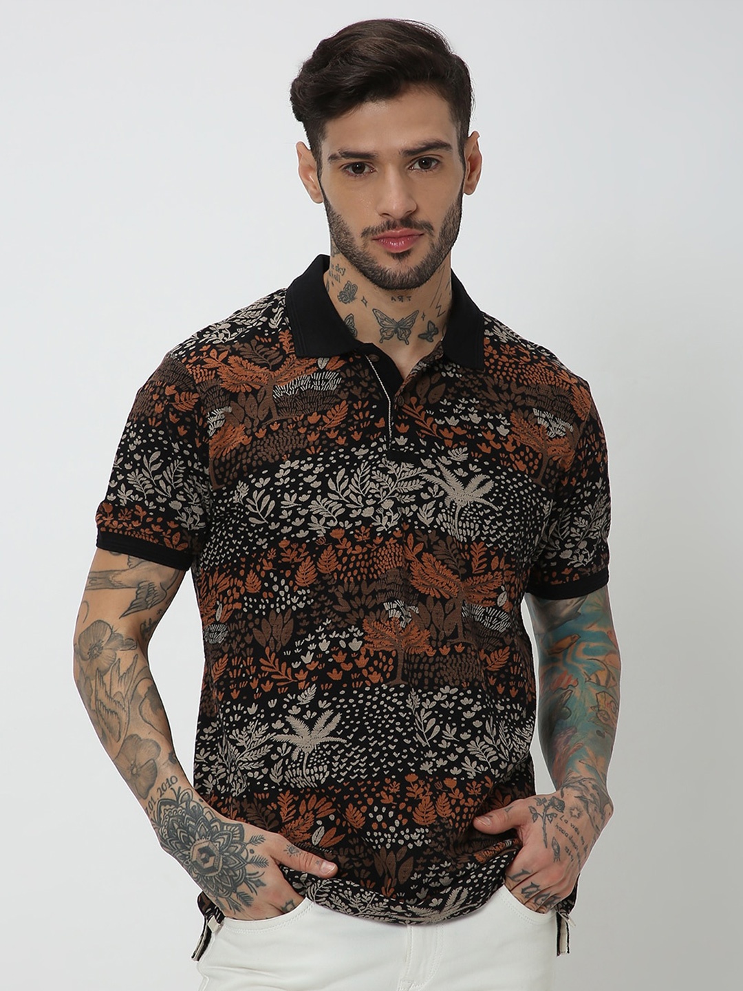 

Mufti Floral Printed Polo Collar Slim Fit T-shirt, Red