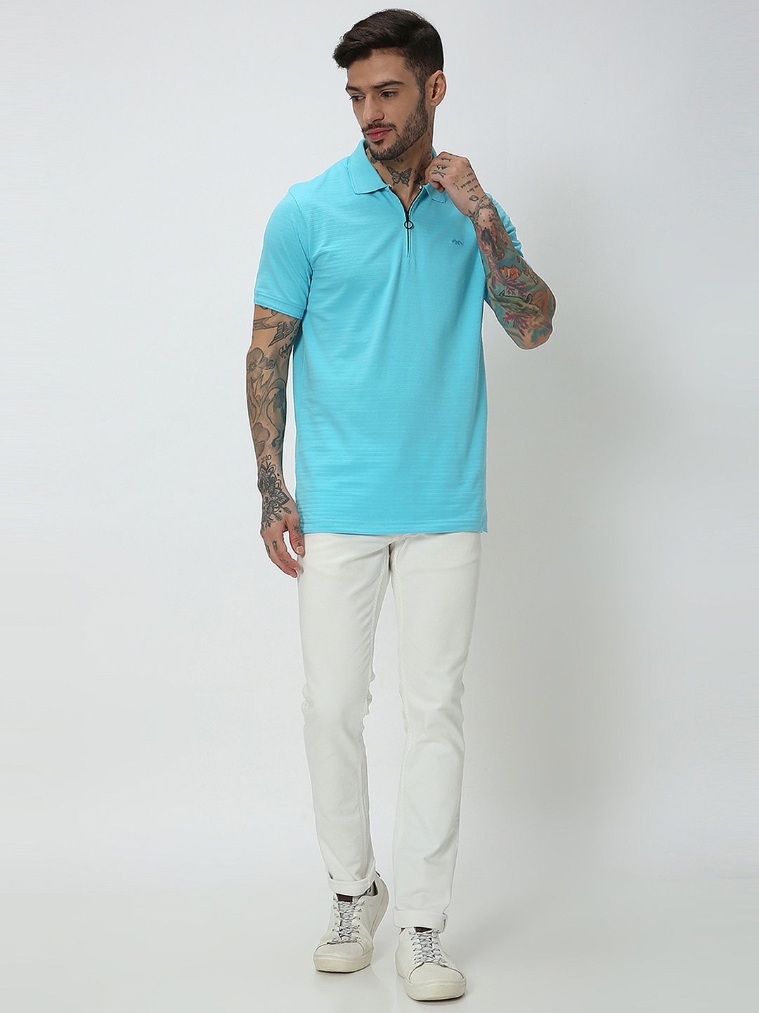 Mufti Polo Collar Cotton T-shirt, Blue